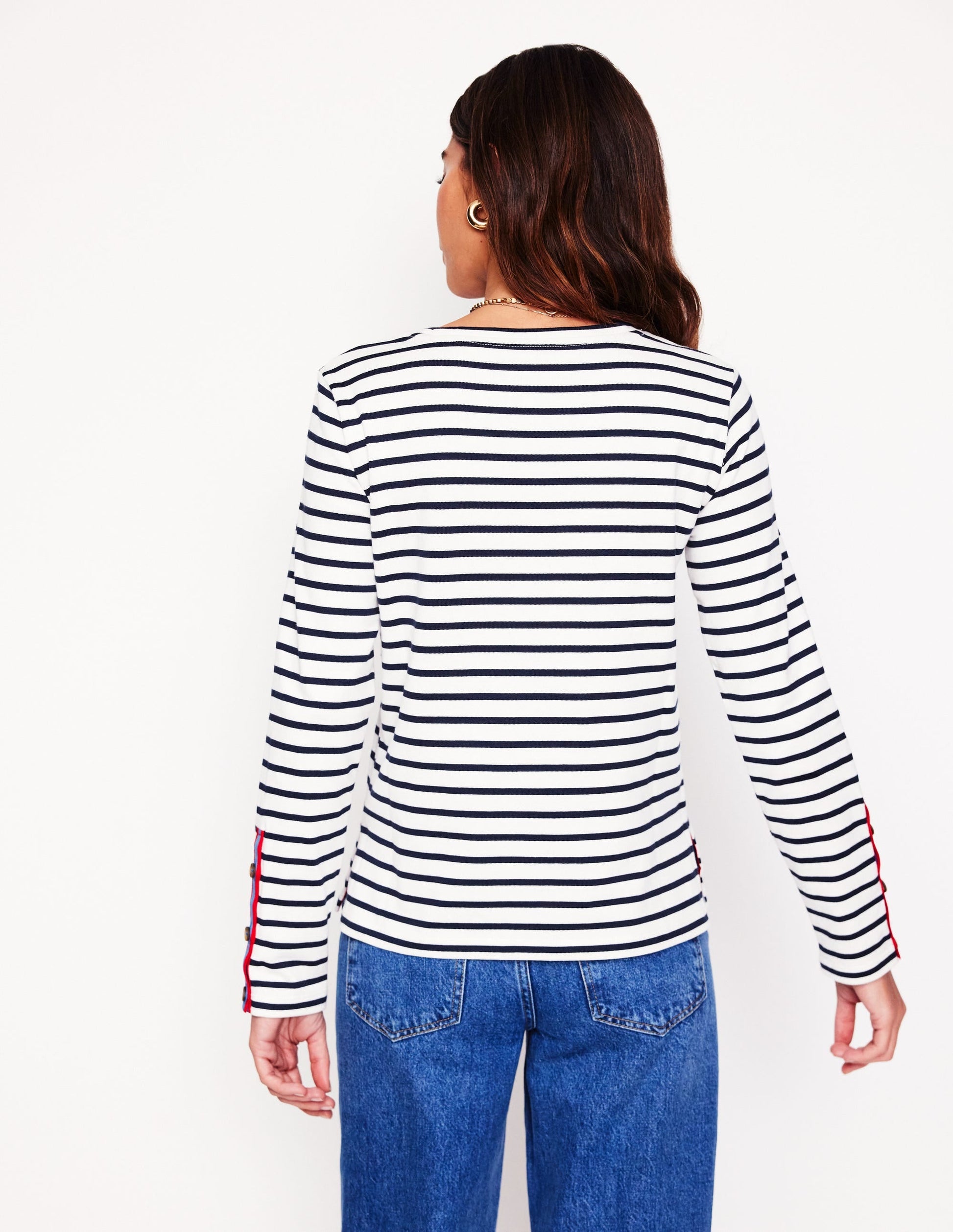 Button Cuff Marina Breton-Ivory, French Navy Stripe-3