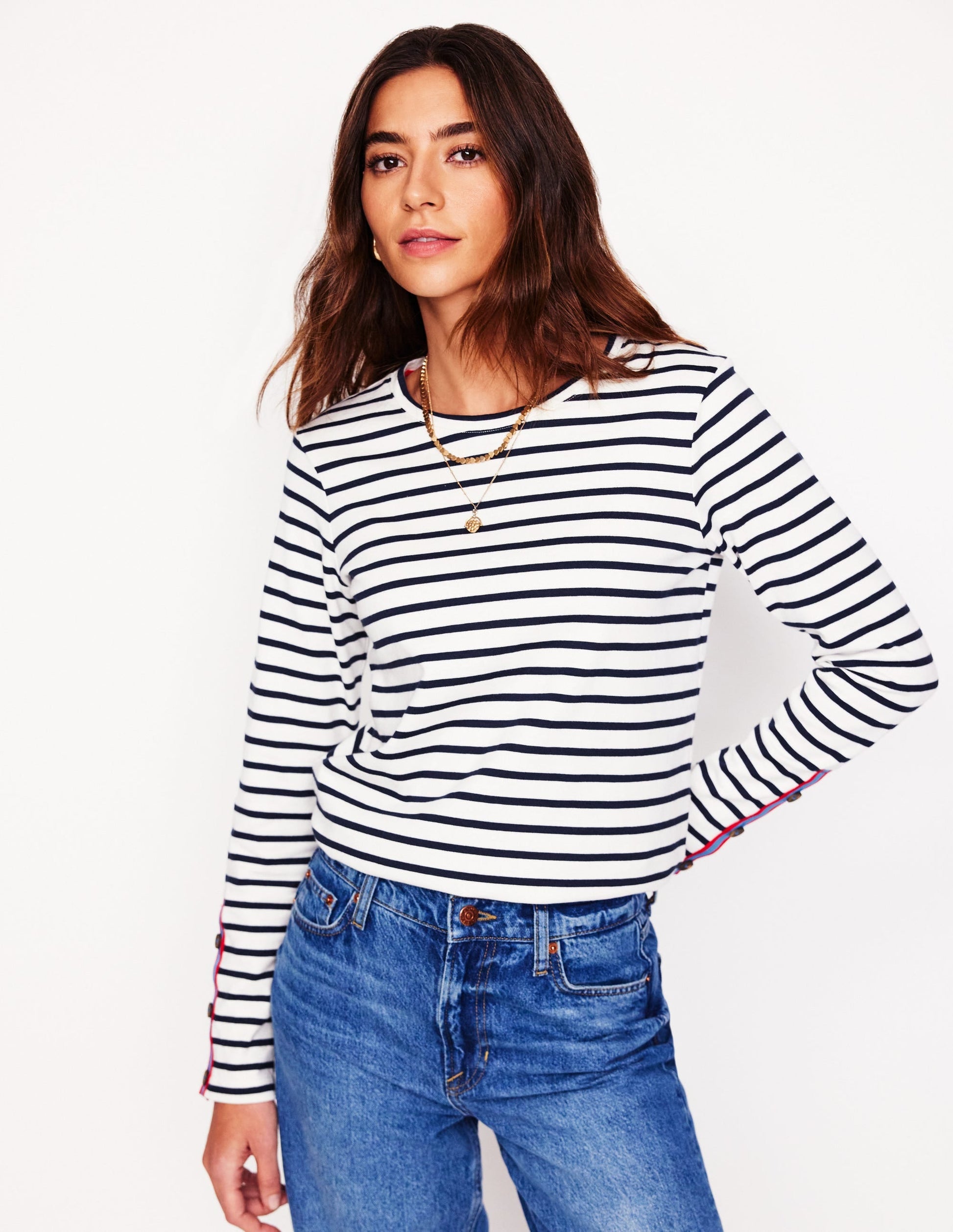 Button Cuff Marina Breton-Ivory, French Navy Stripe-4