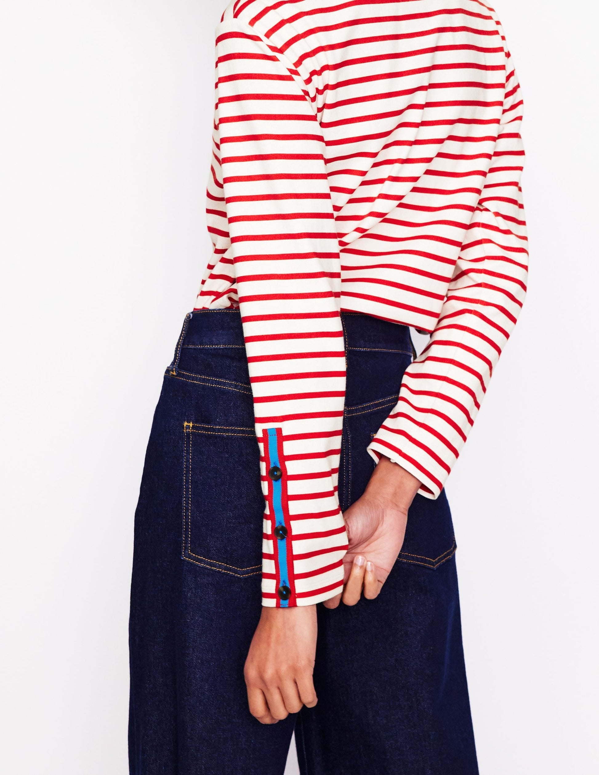 Button Cuff Marina Breton-Red, Ivory Stripe-1