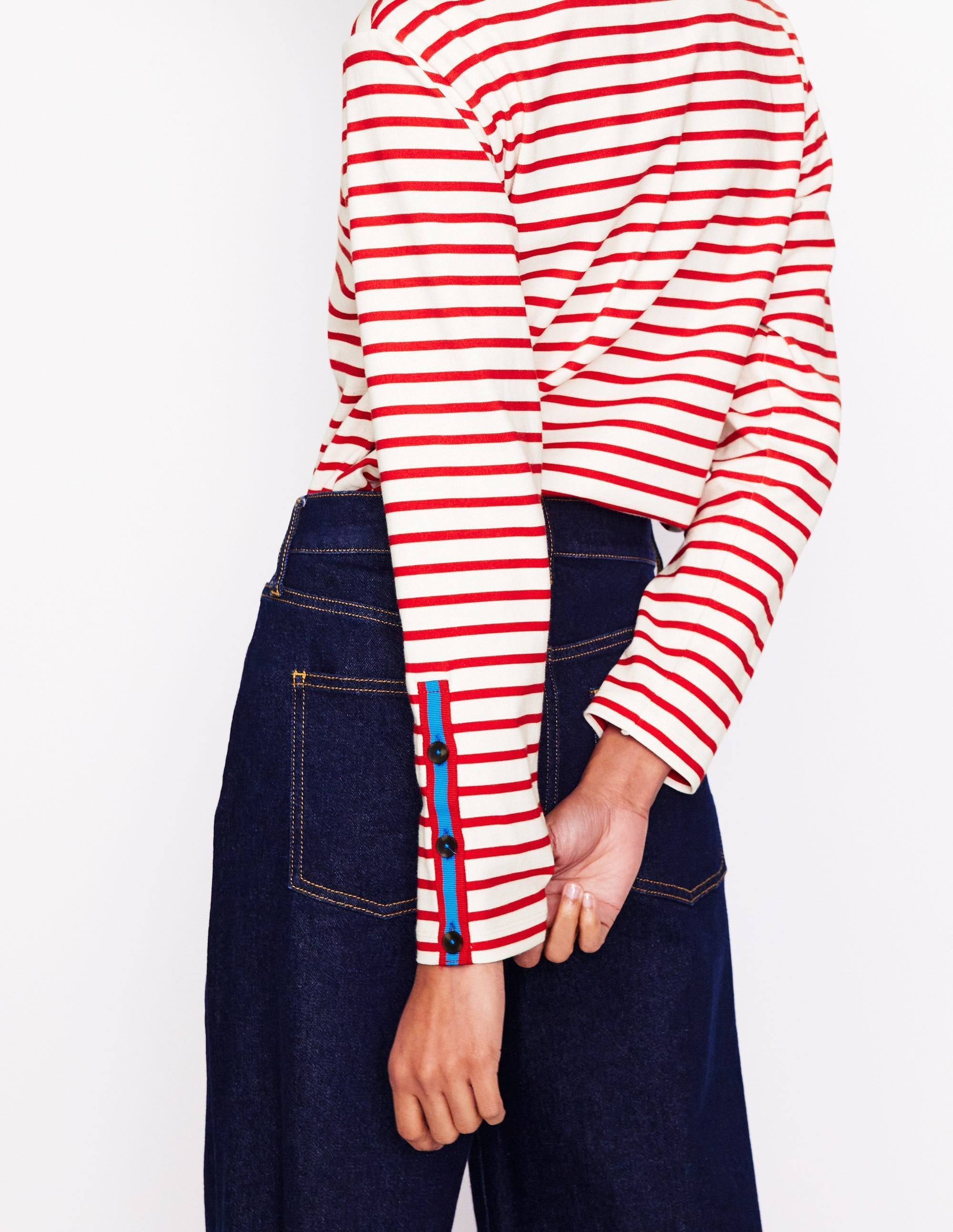 Button Cuff Marina Breton-Red, Ivory Stripe - Image 1