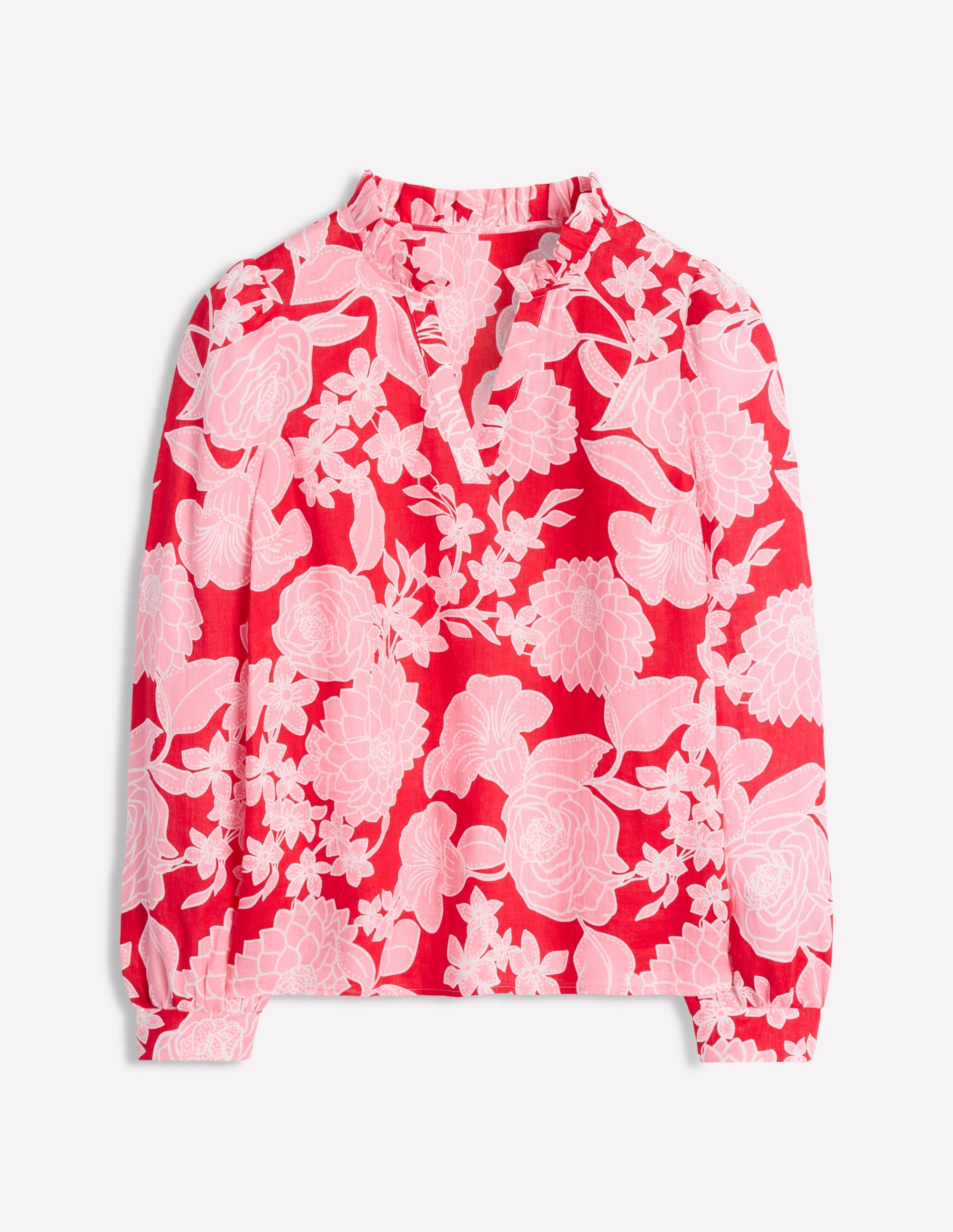 Grace Linen Top-Poppy Red, Blossom Cascade - Image 5