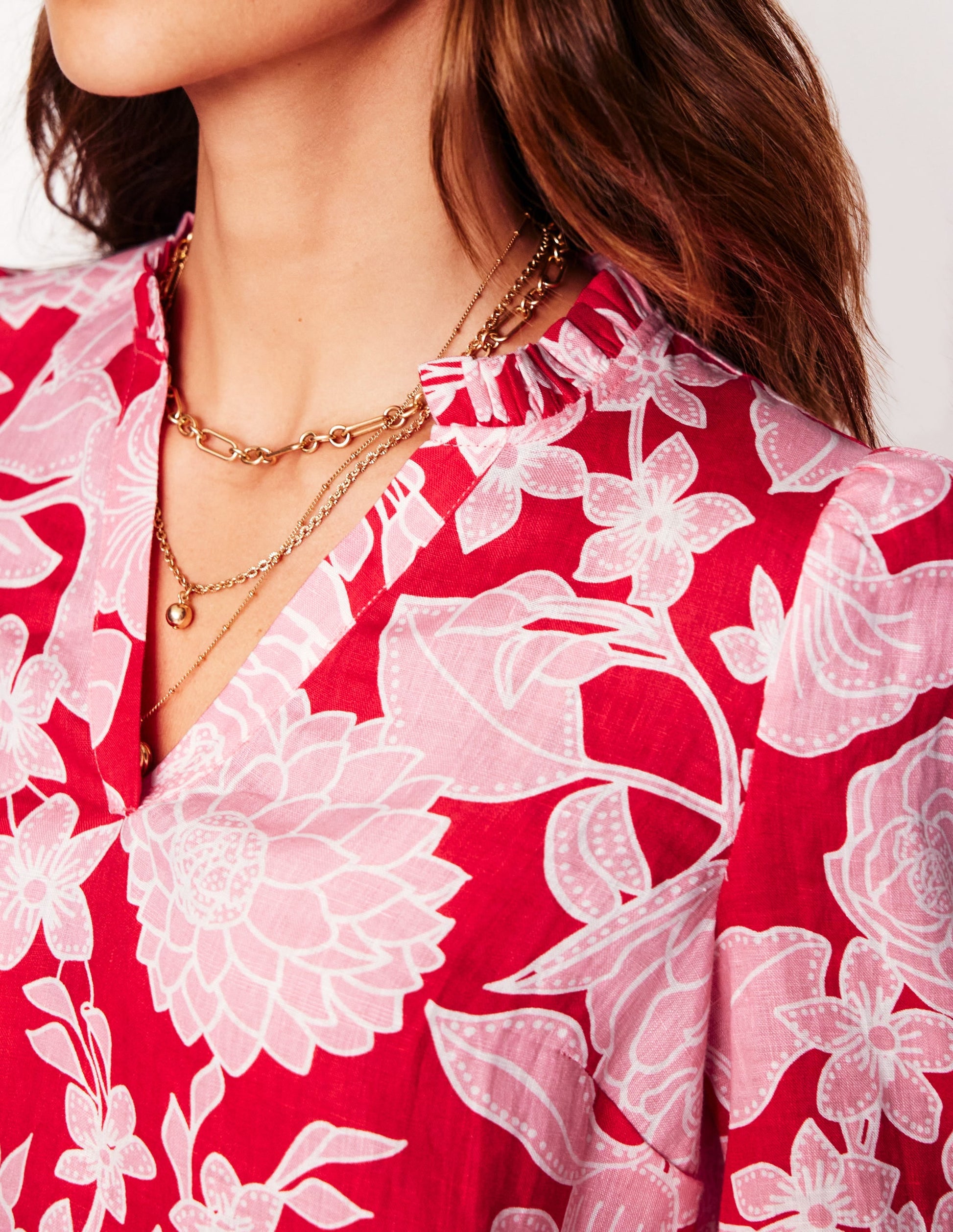 Grace Linen Top-Poppy Red, Blossom Cascade-2