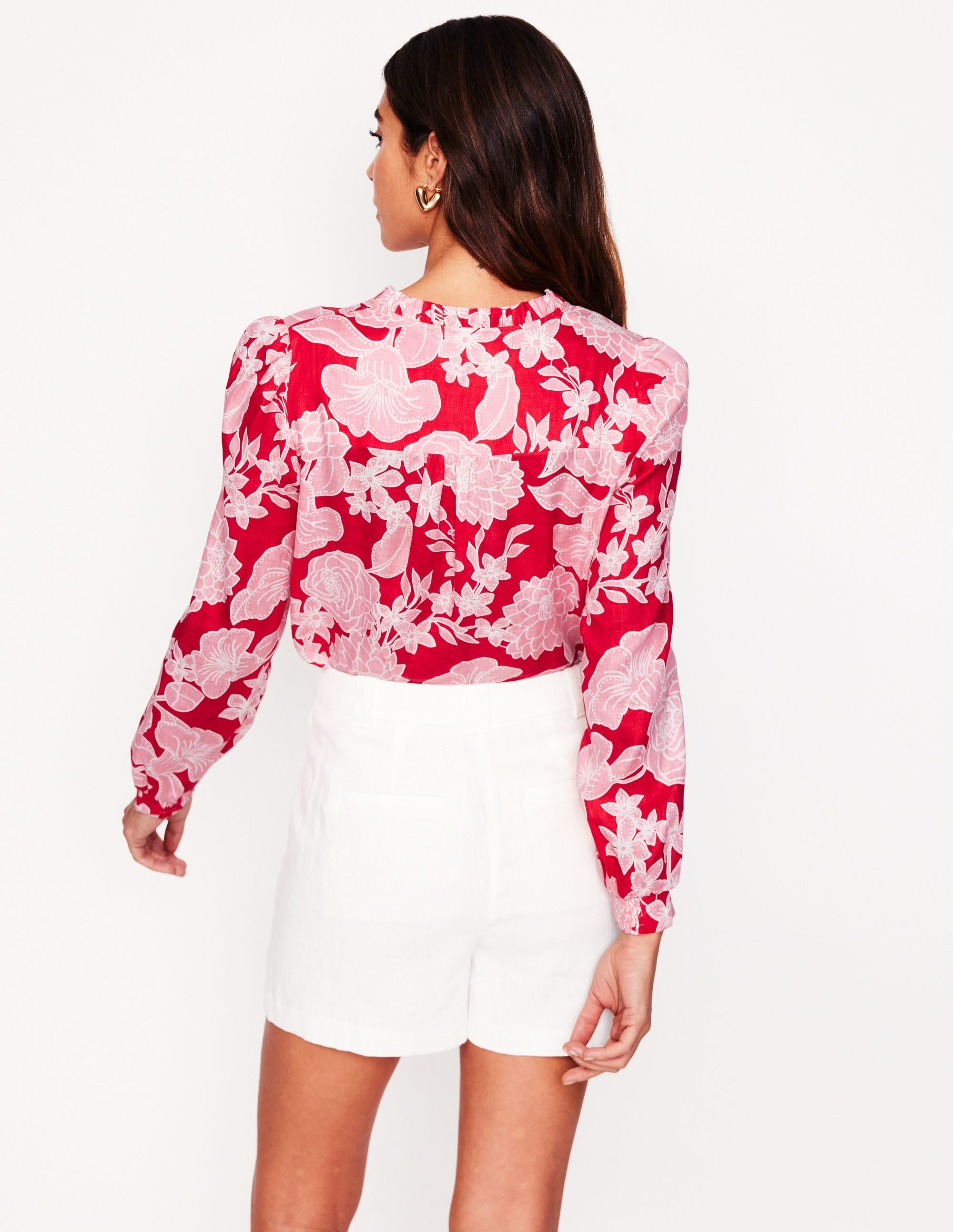 Grace Linen Top-Poppy Red, Blossom Cascade - Image 3