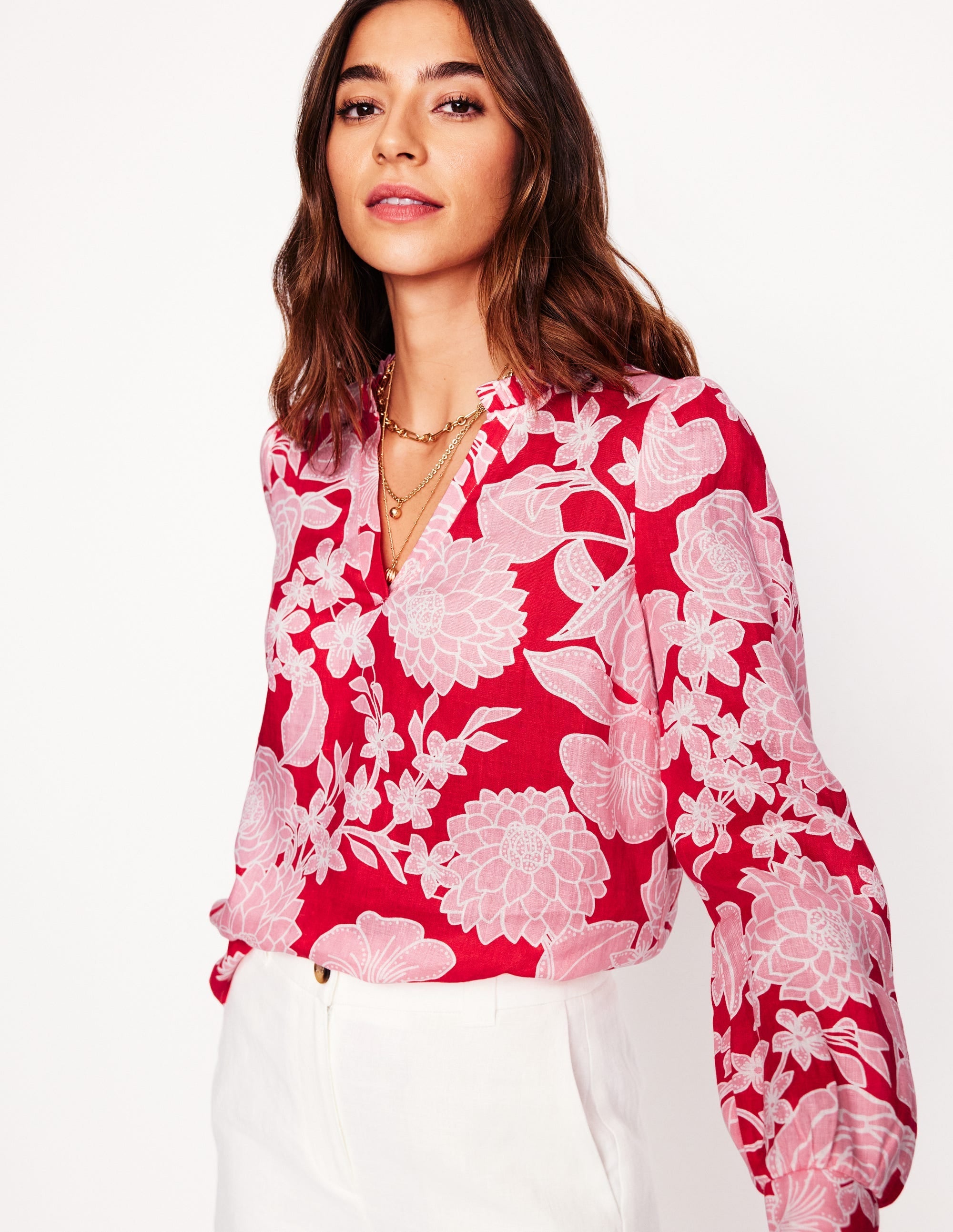 Grace Linen Top-Poppy Red, Blossom Cascade - Image 4