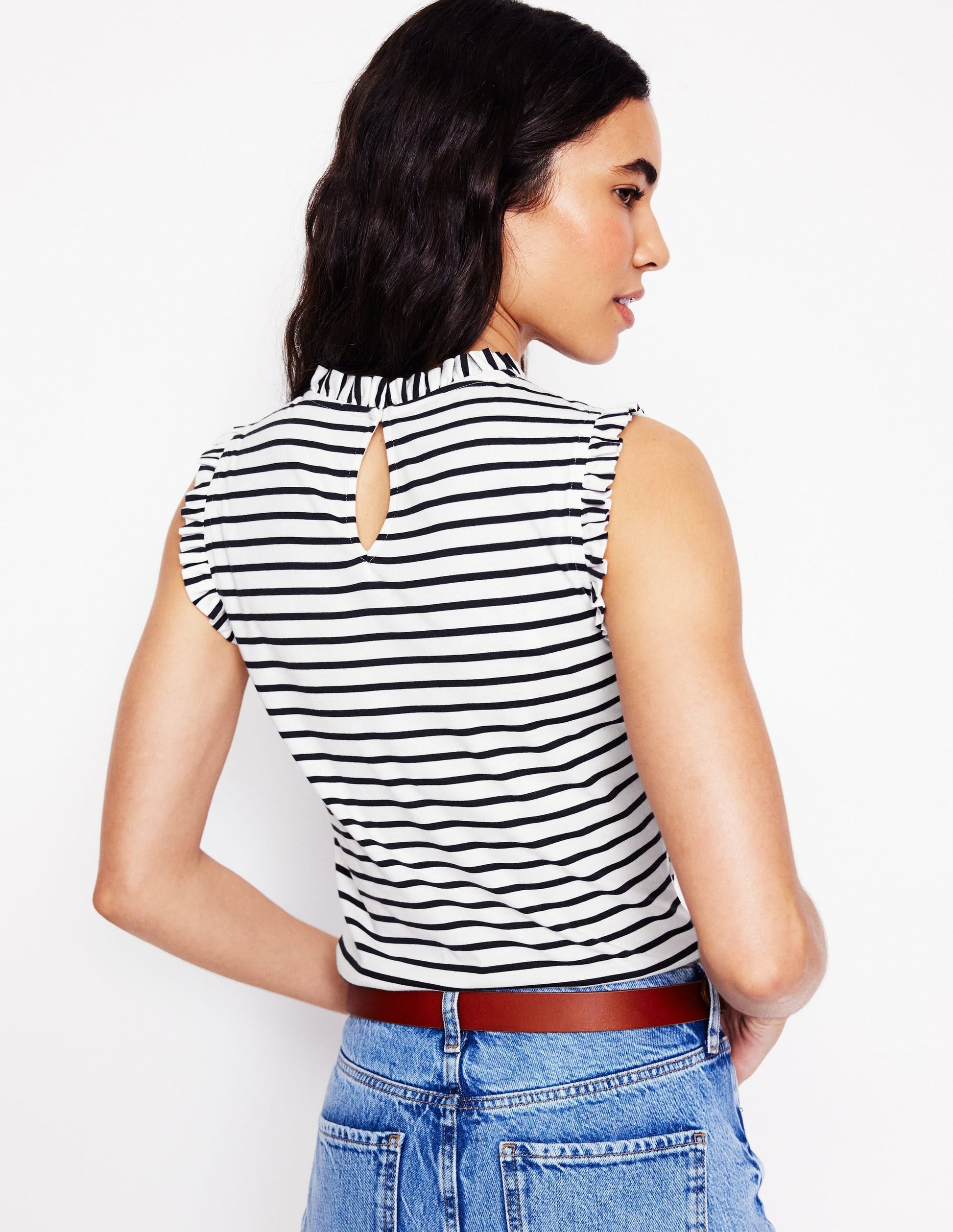 Supersoft Frill Detail Vest-Ivory, Navy Stripe-3