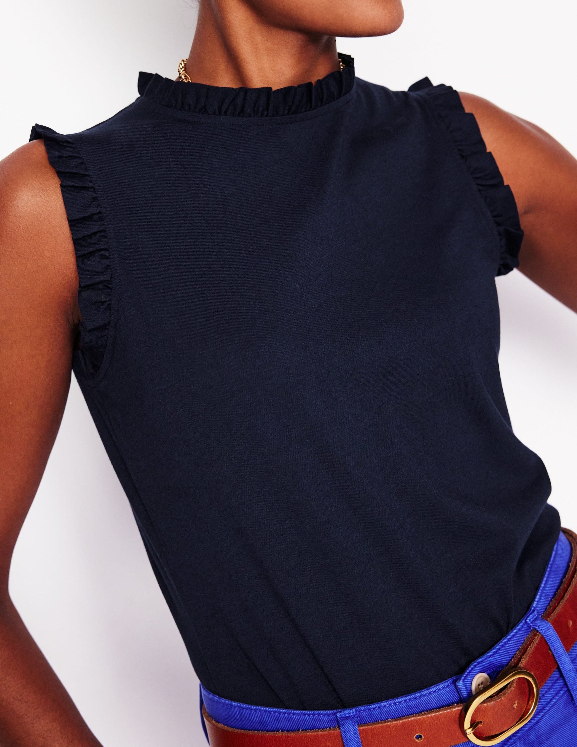Supersoft Frill Detail Vest-Navy-2