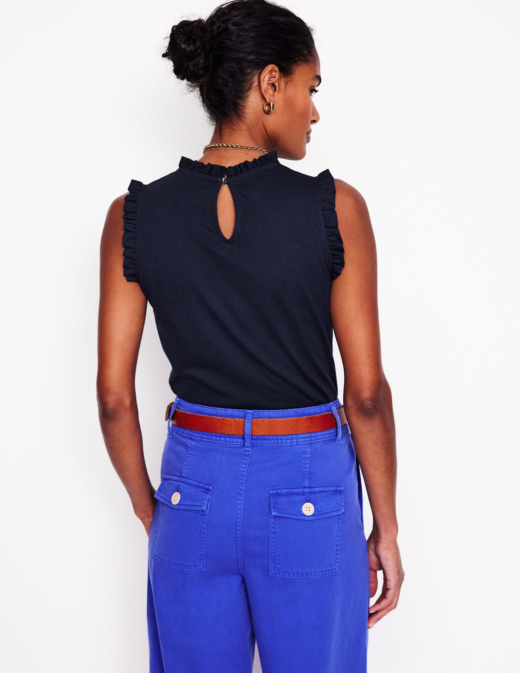 Supersoft Frill Detail Vest-Navy - Image 3