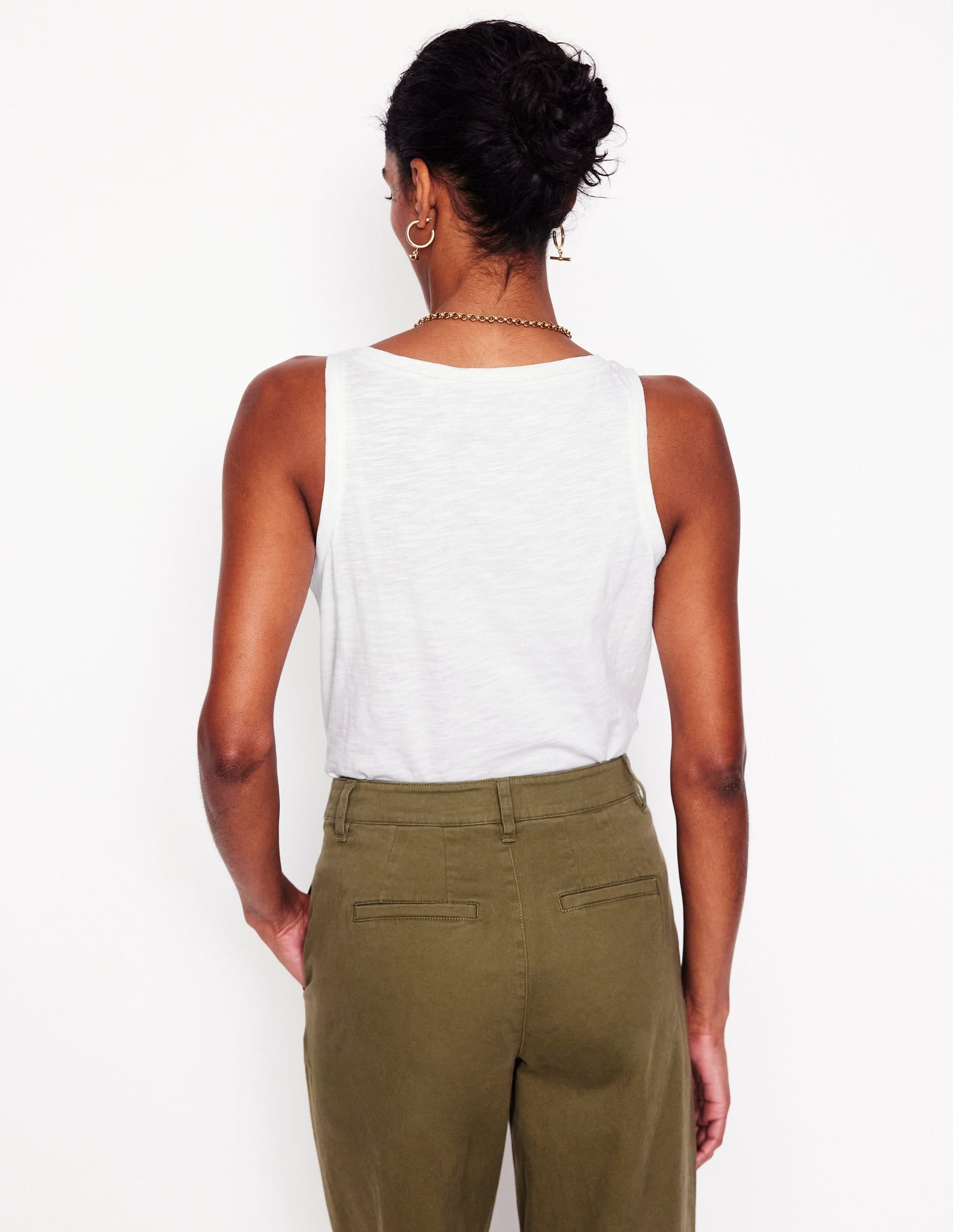 Regular V-Neck Slub Vest-White-3
