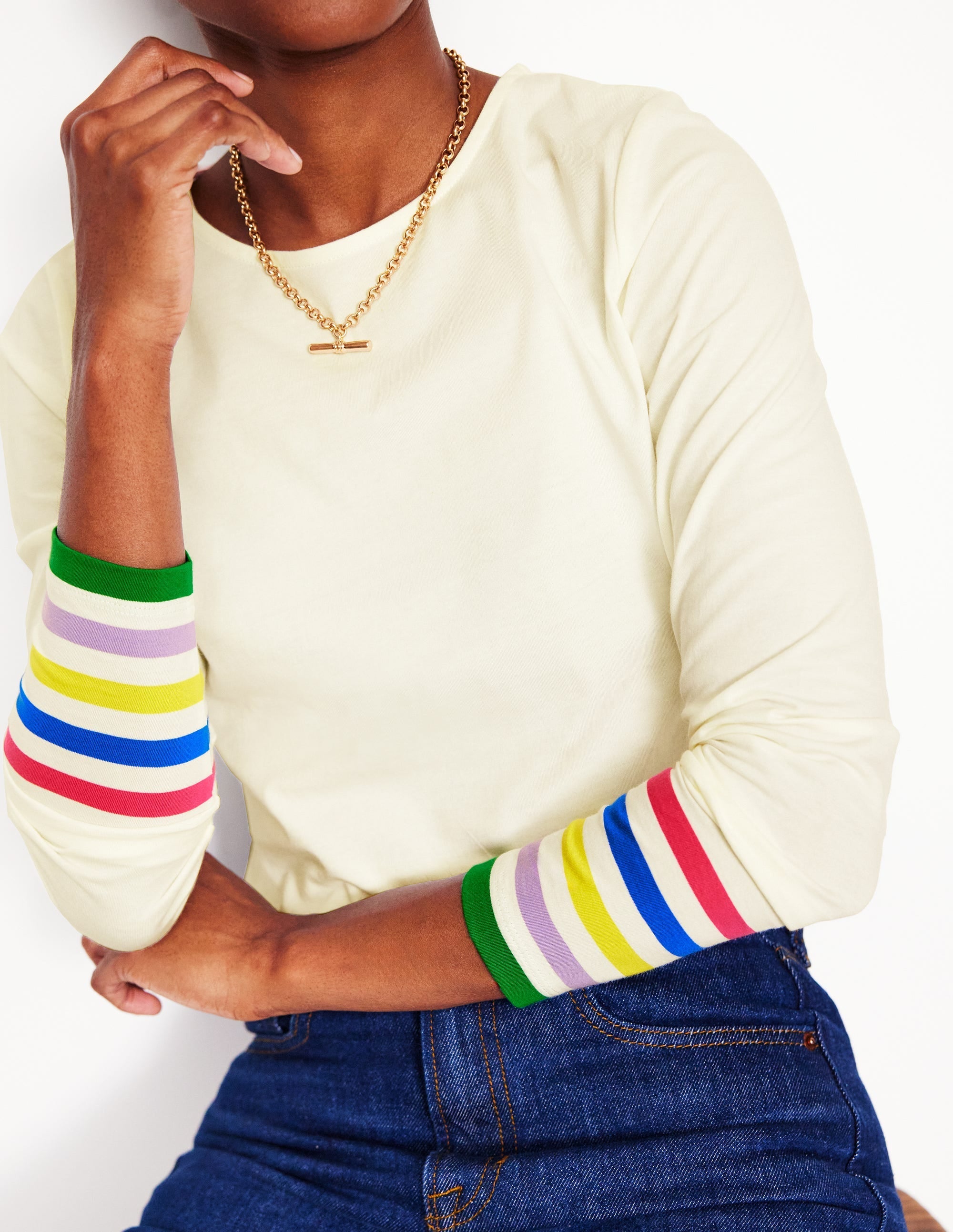 Stripe Cuff Top-Ivory Rainbow Stripe Cuff - Image 2