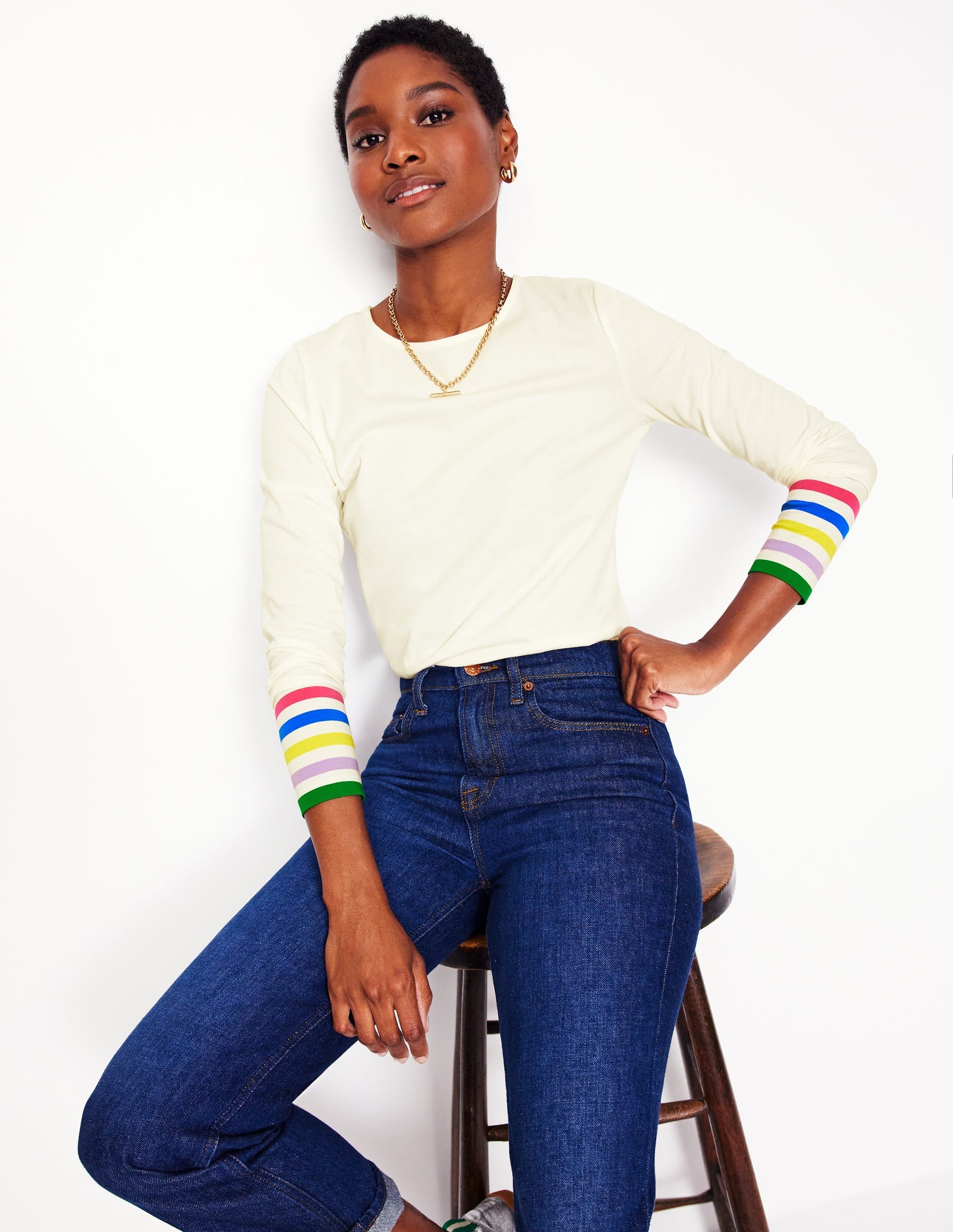 Stripe Cuff Top-Ivory Rainbow Stripe Cuff - Image 4