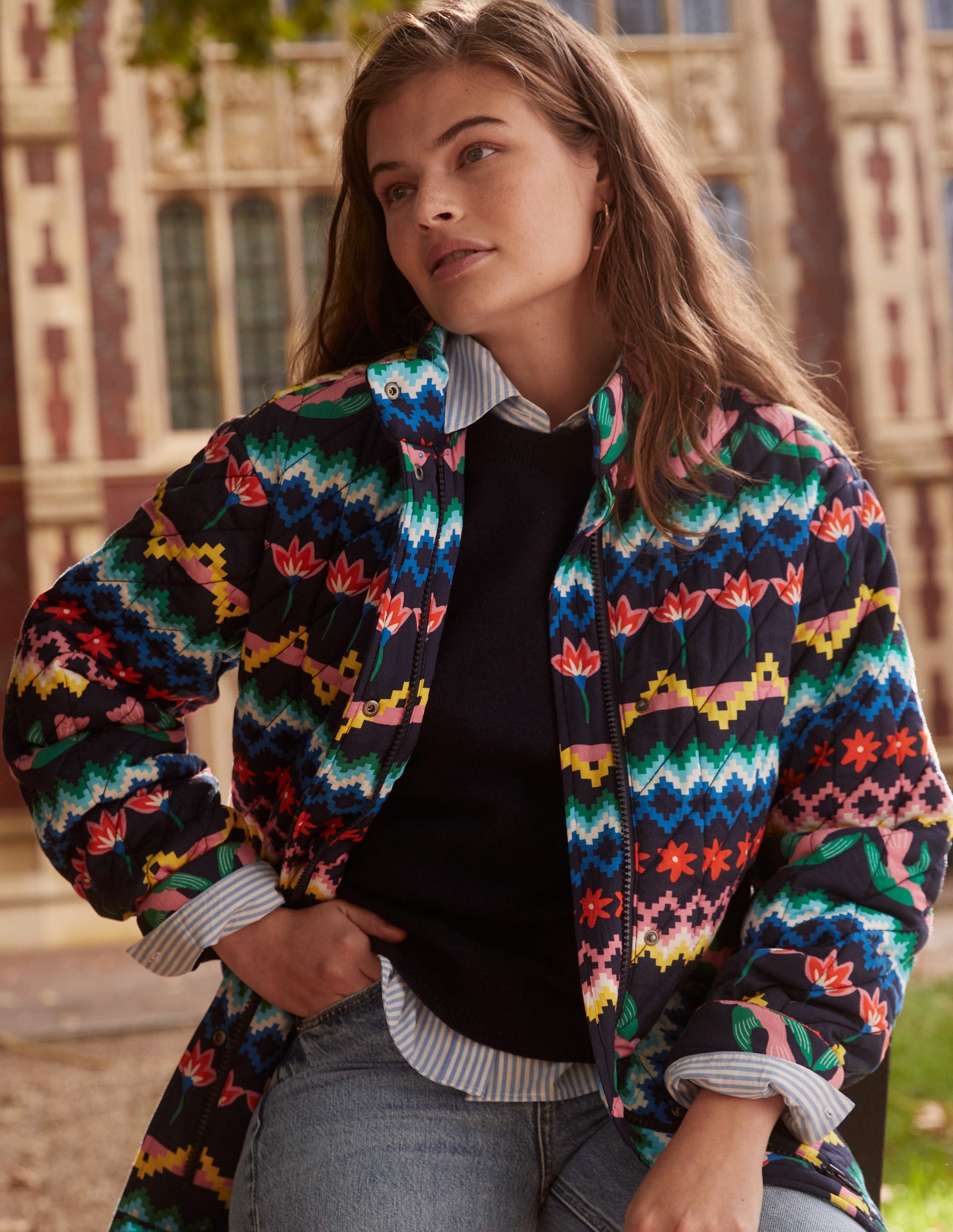 Oversized Quilted Jacket-French Navy, Decorative Garden-5