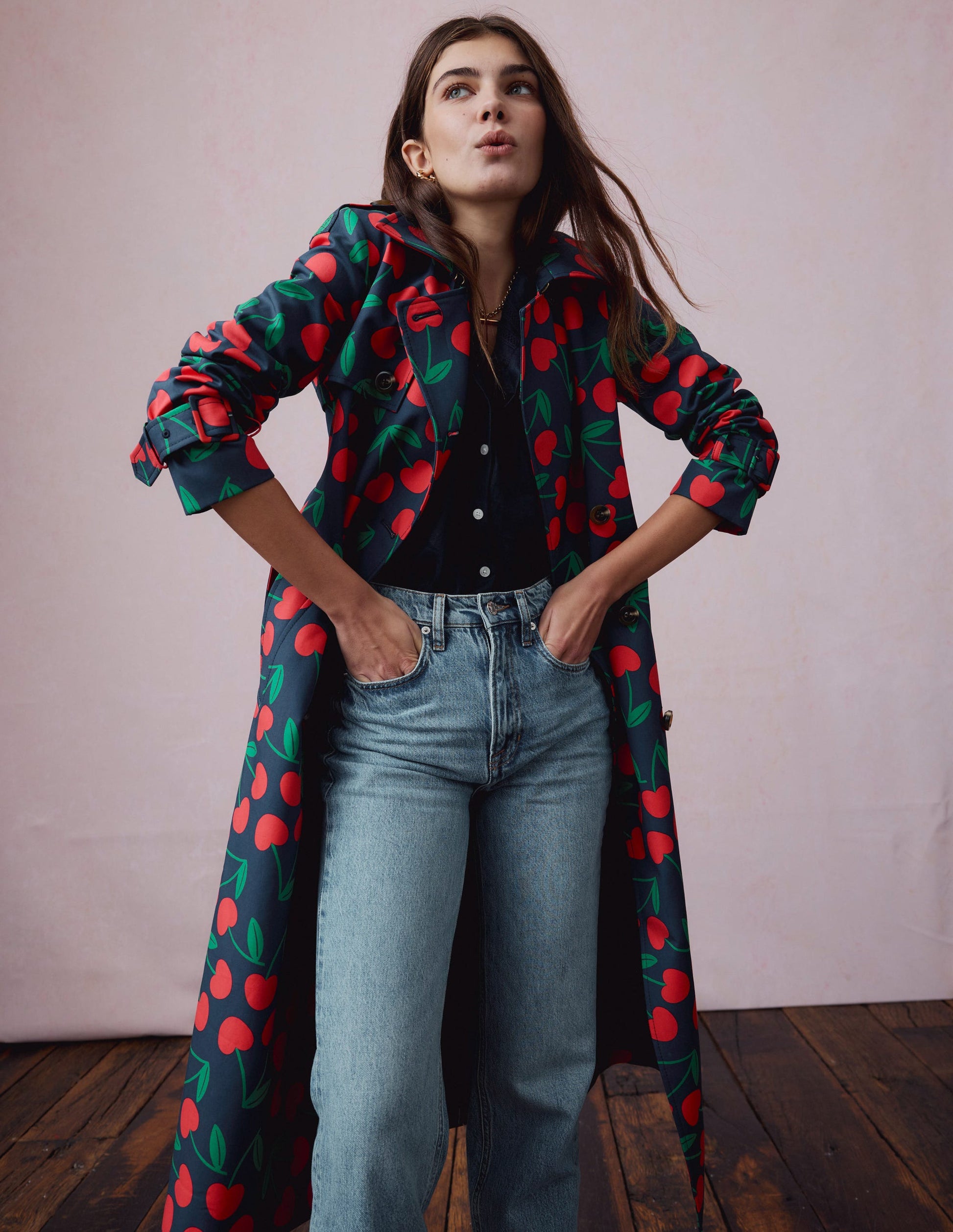 Cheltenham Trench Coat-French Navy, Cherry Scatter-2