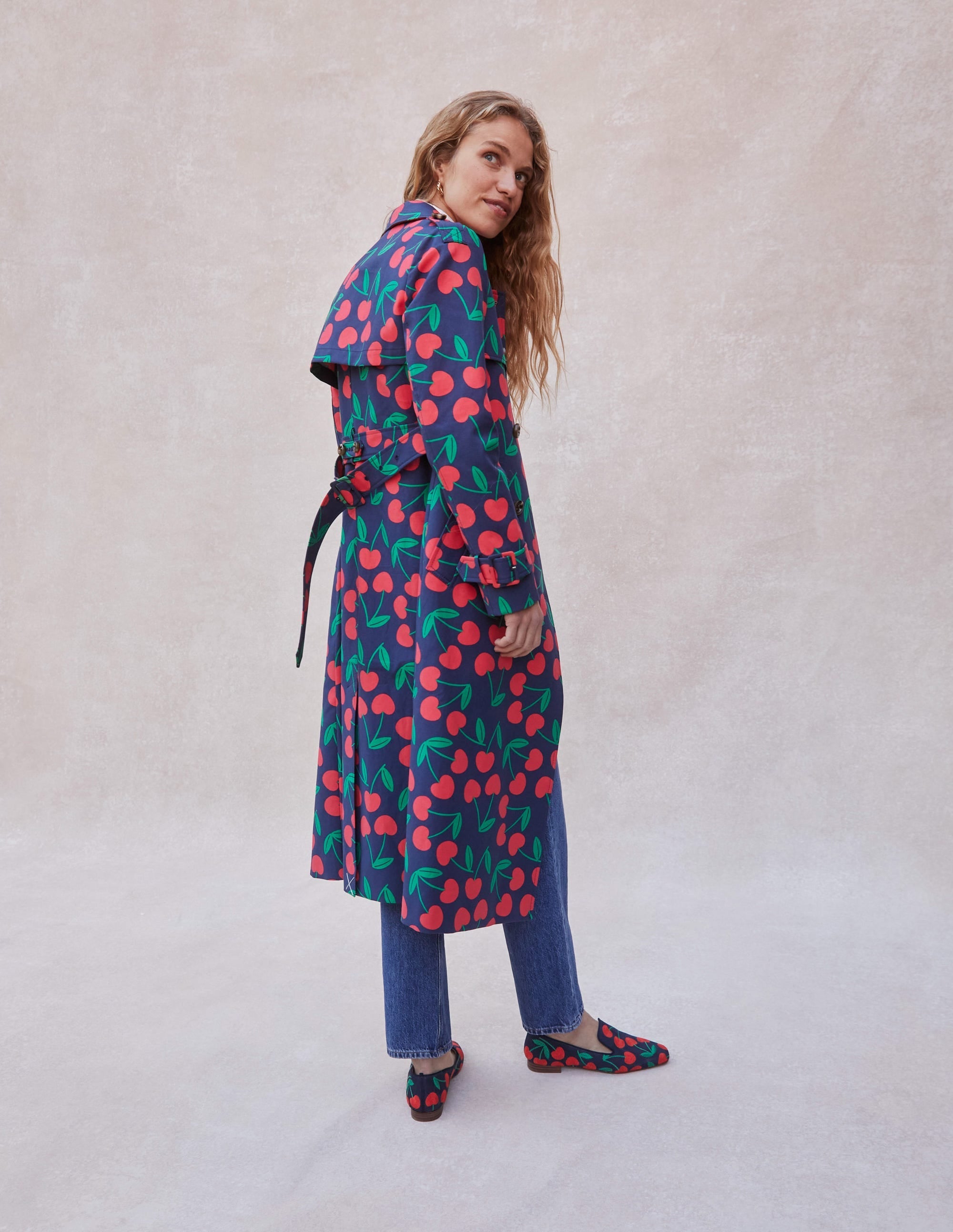 Cheltenham Trench Coat-French Navy, Cherry Scatter - Image 7