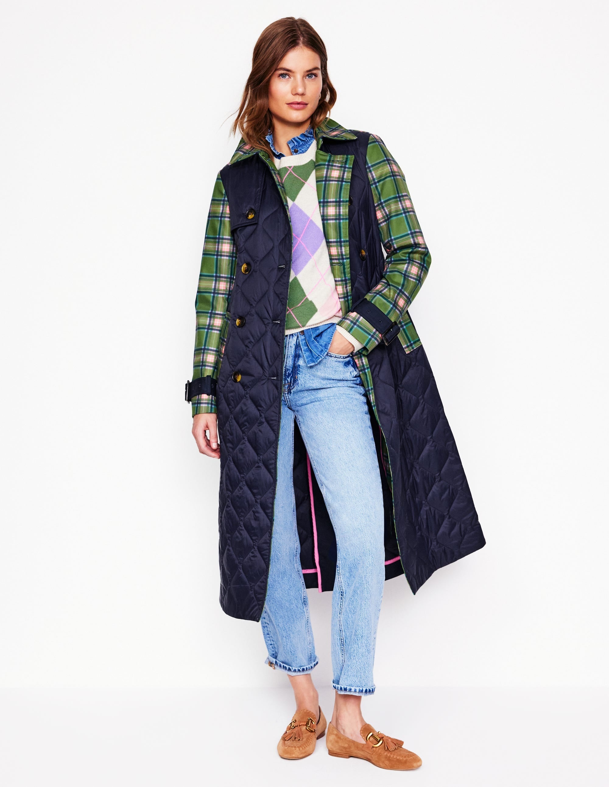 Quilted Trench Coat-Navy - Image 1