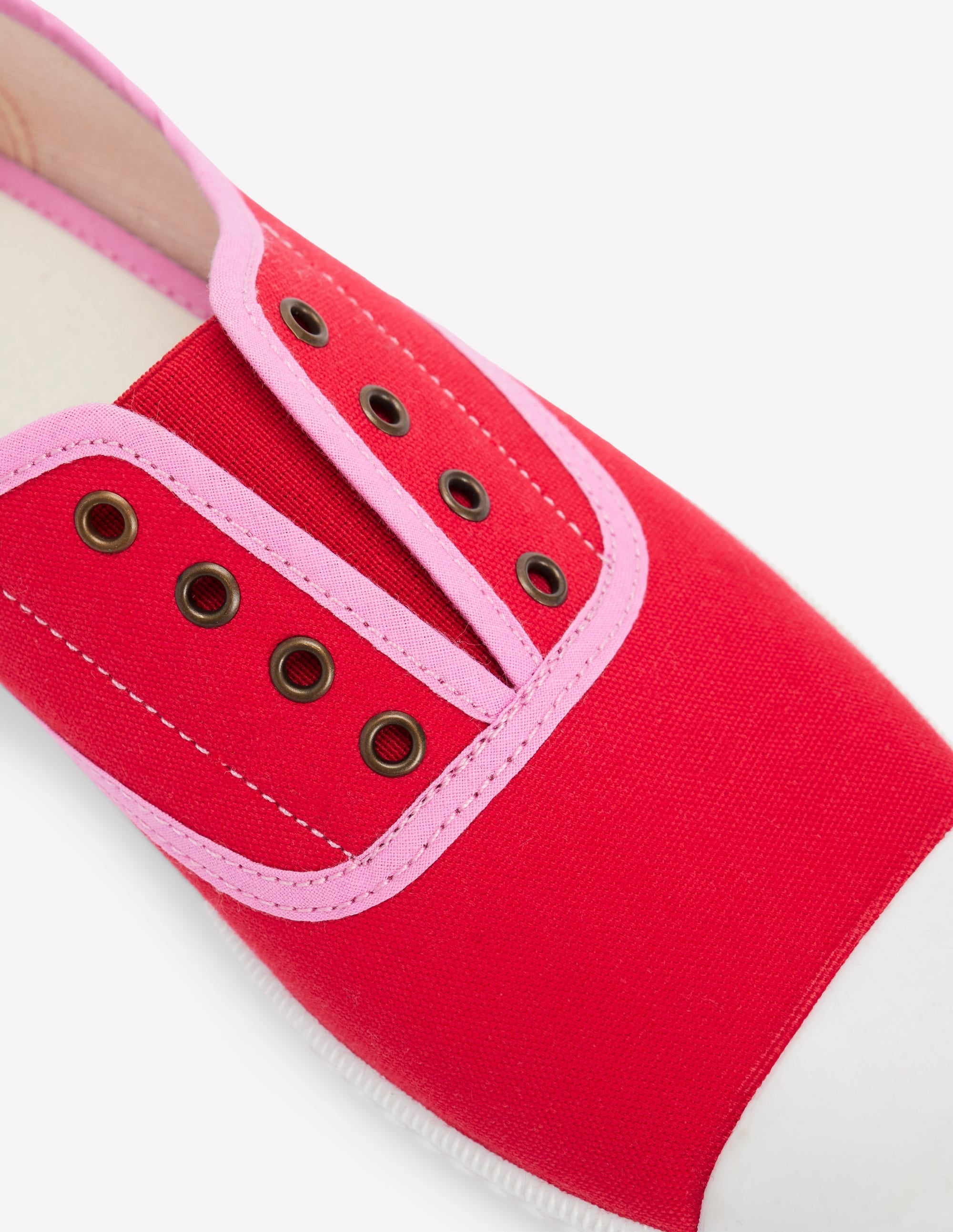 Laceless Canvas Plimsolls-Post Box Red/Soft Pink - Image 4