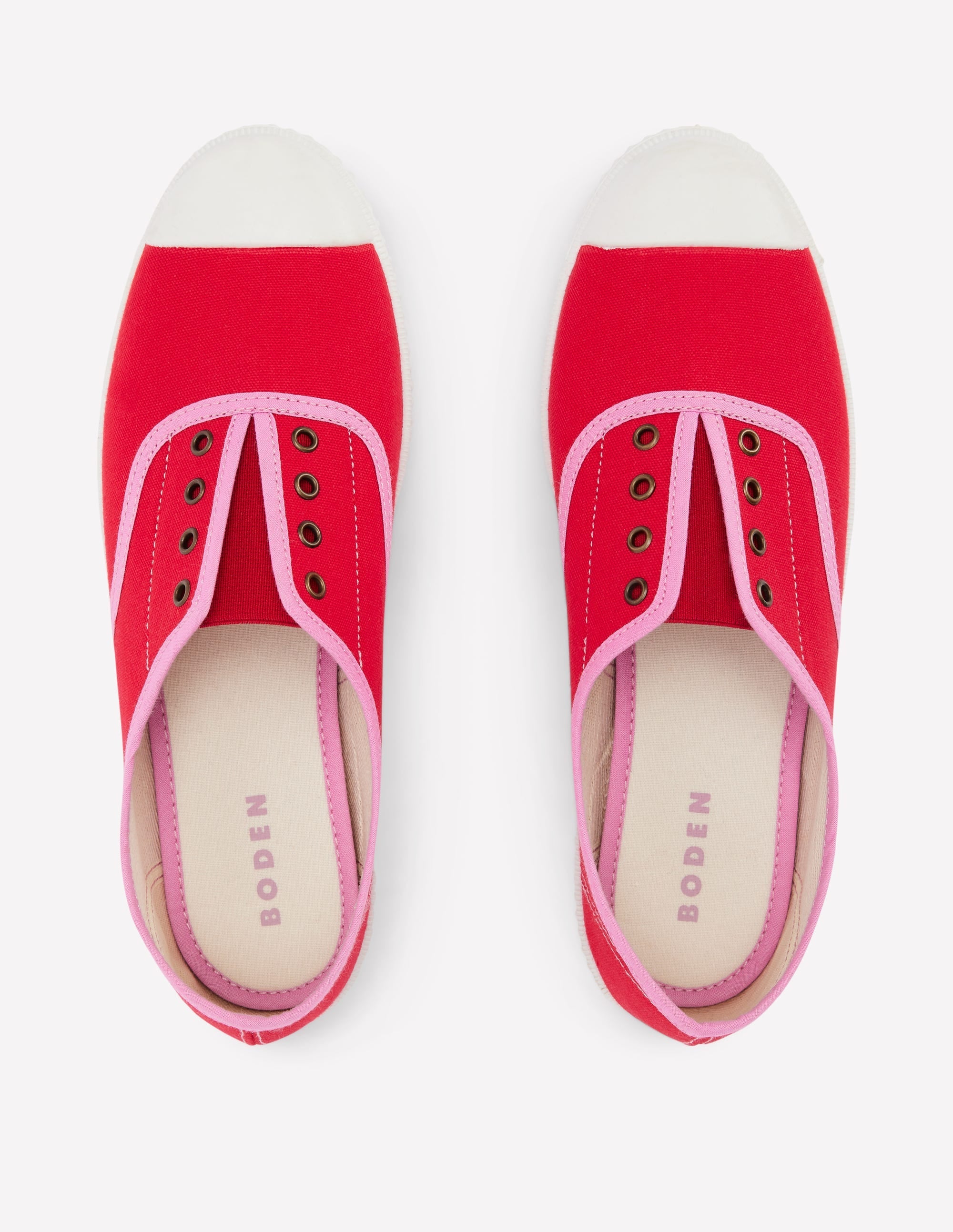 Laceless Canvas Plimsolls-Post Box Red/Soft Pink - Image 5