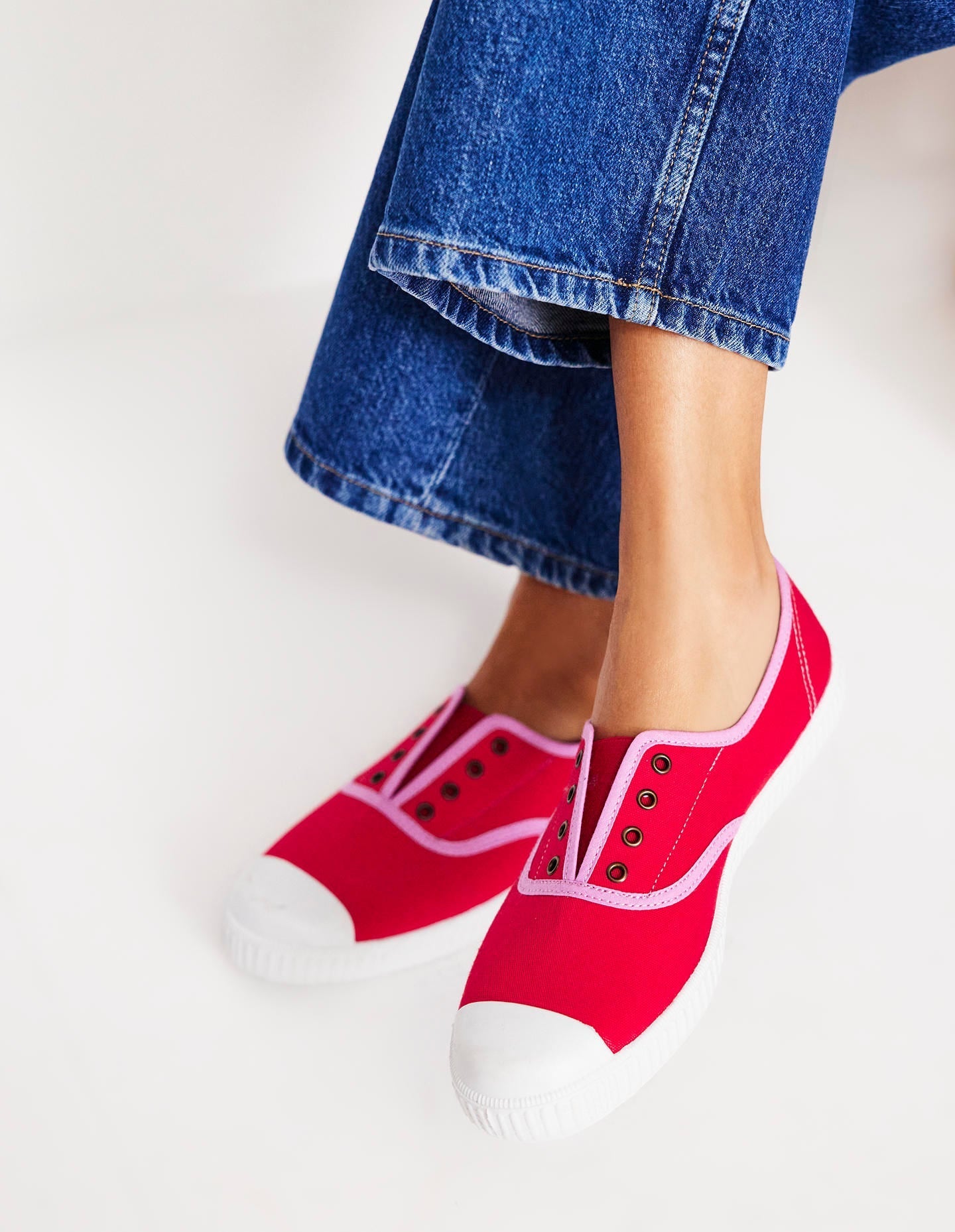 Laceless Canvas Plimsolls-Post Box Red/Soft Pink-1