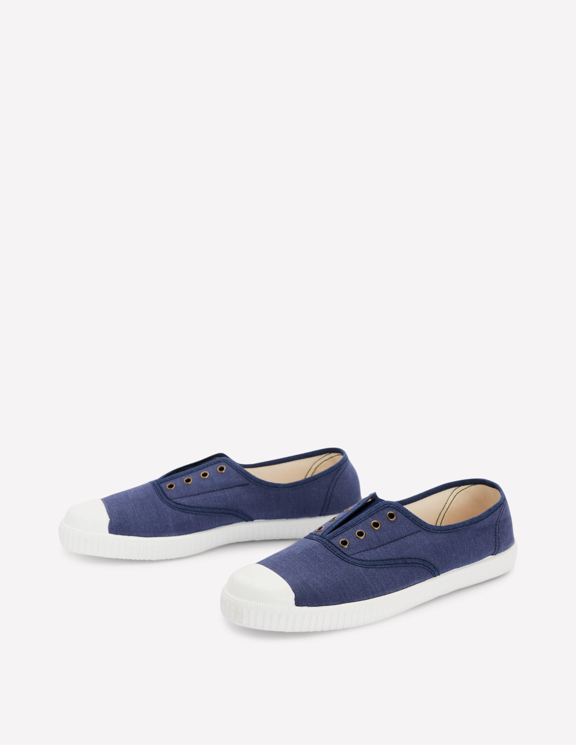 Laceless Canvas Plimsolls-Navy - Image 3