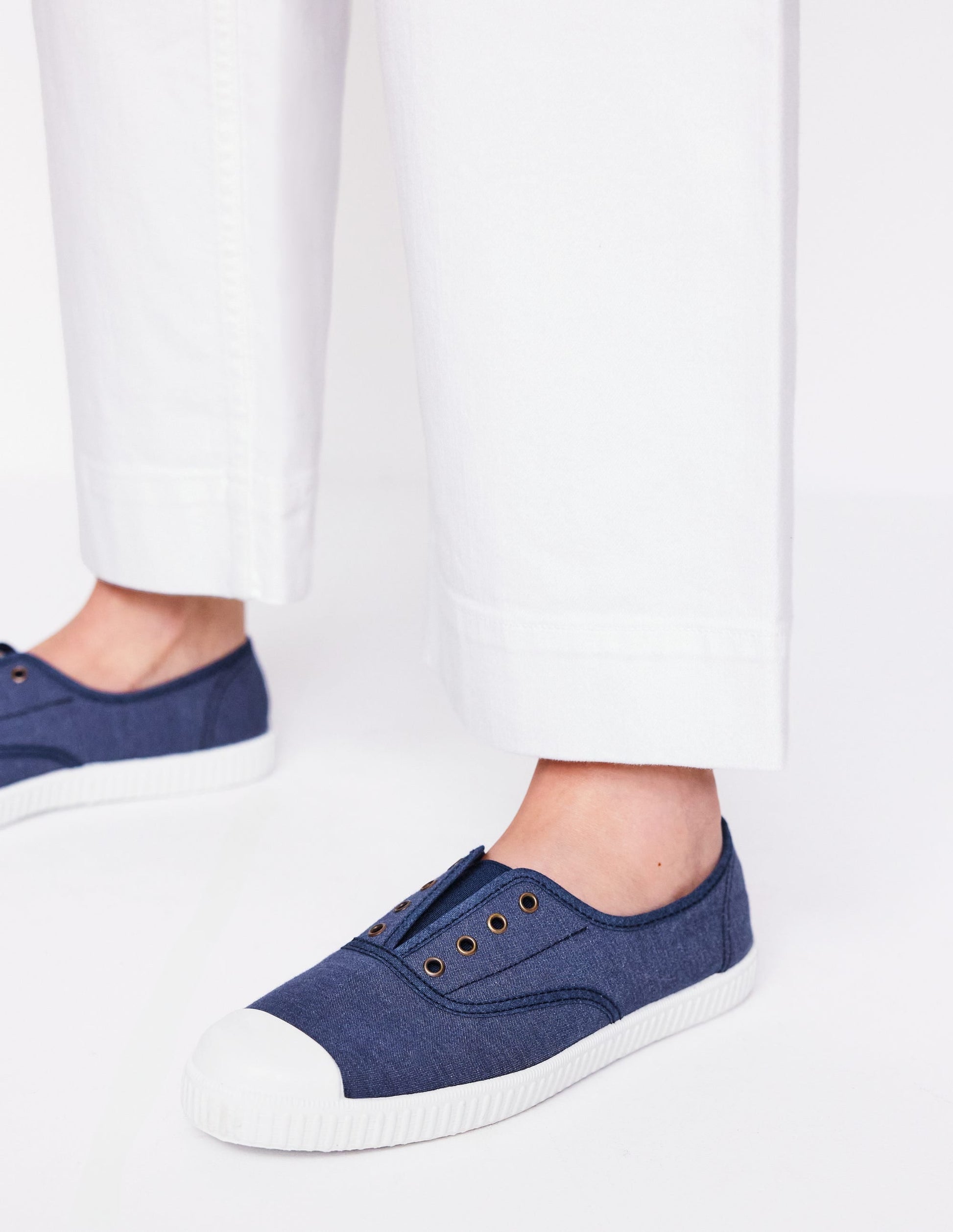Laceless Canvas Plimsolls-Navy-2