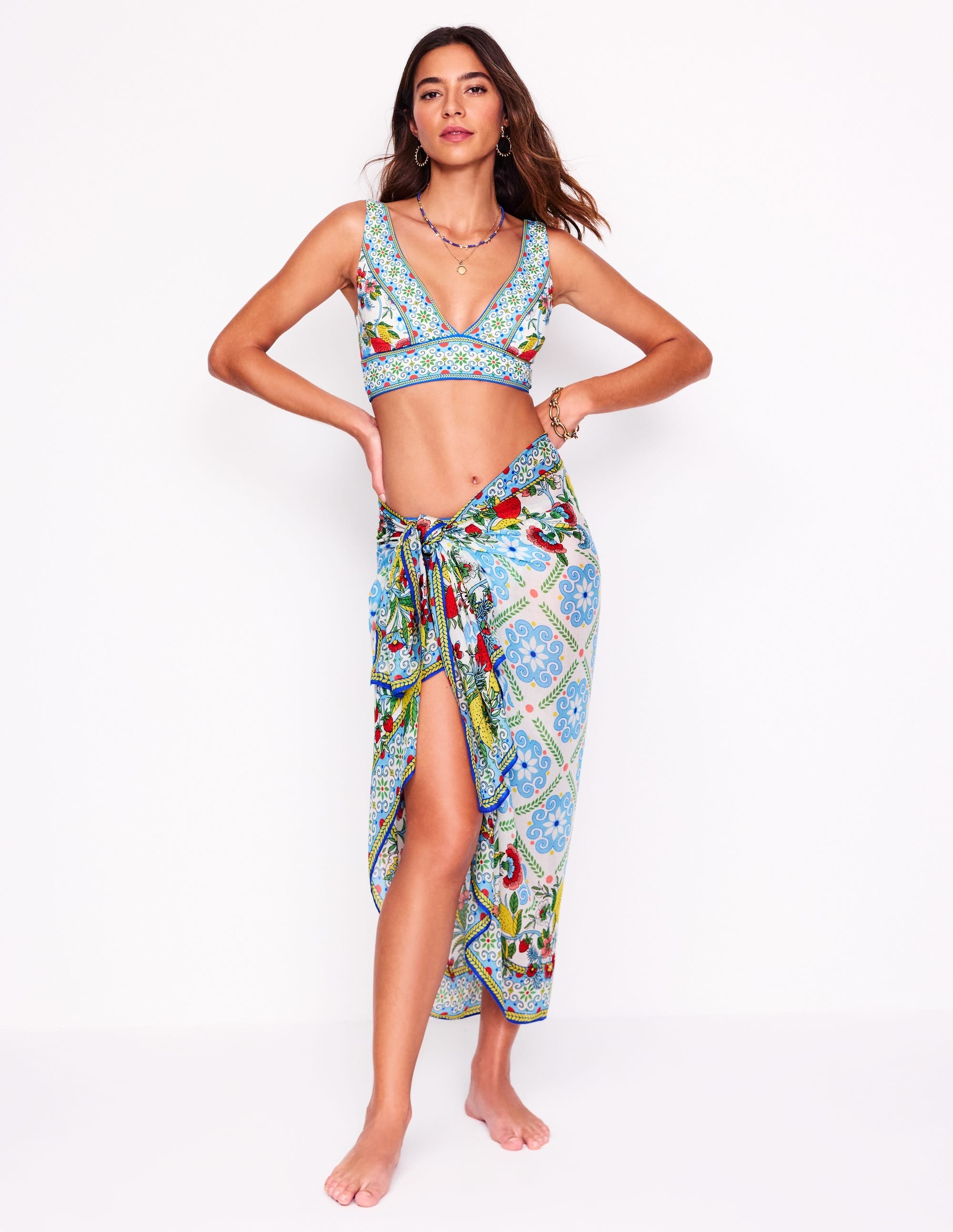 Printed Sarong Scarf-Multi, Citrus Vine Tile - Image 1