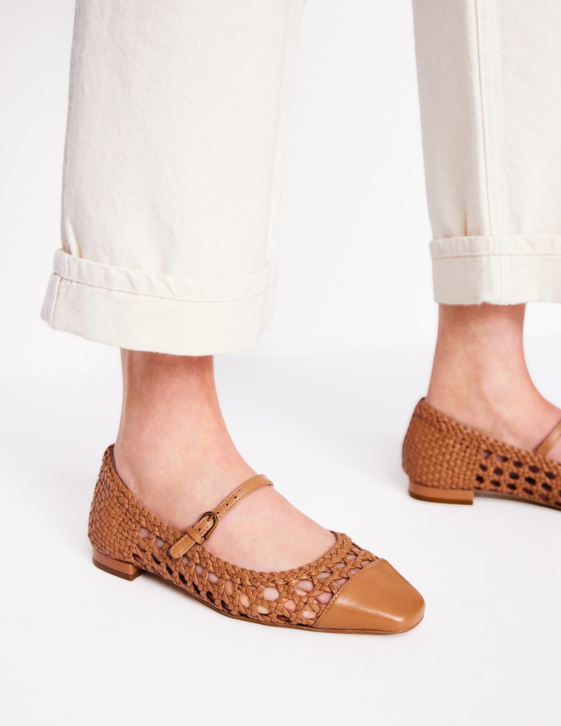 Penelope Mary Jane Flat-Tan Weave-2