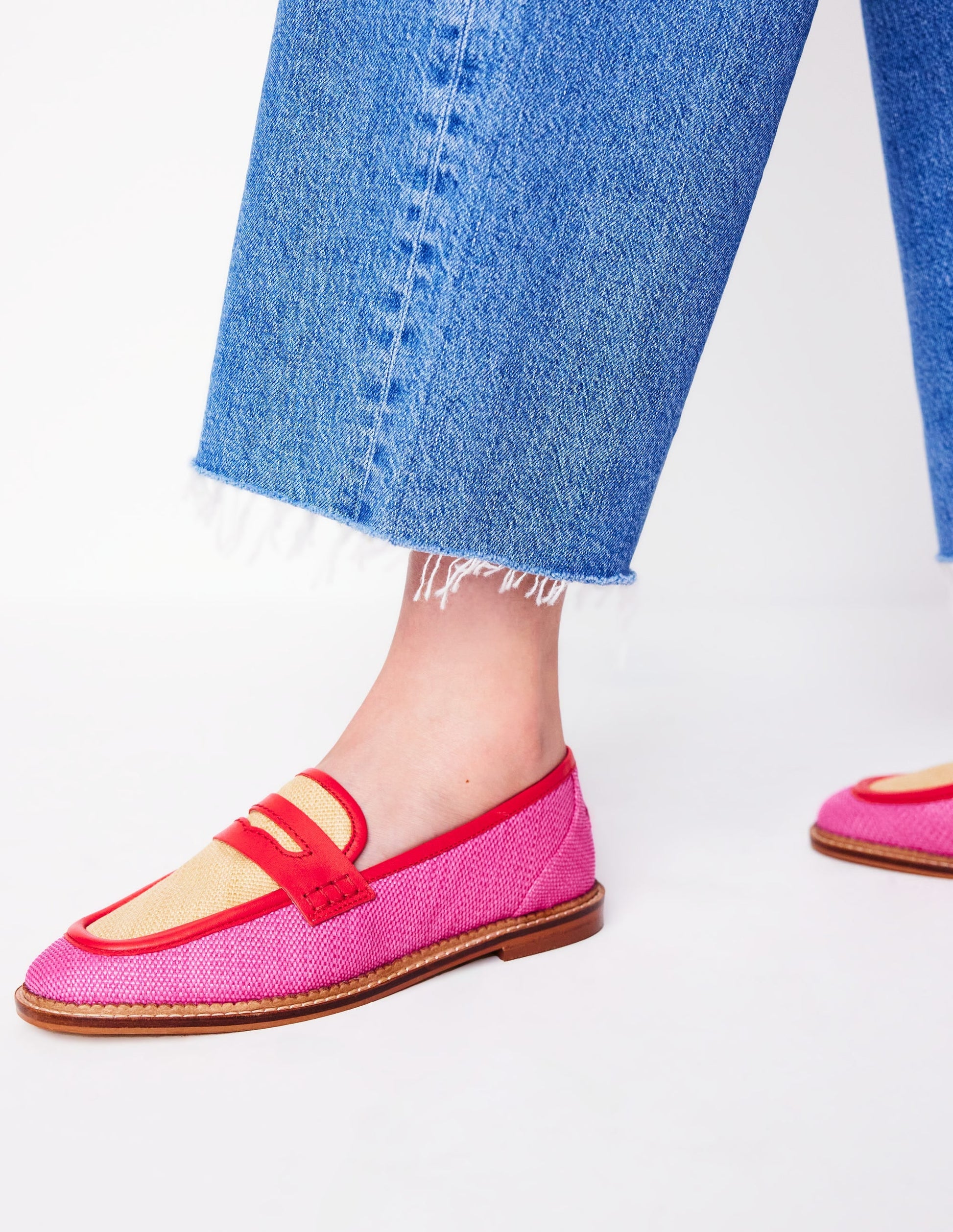 Nya Penny Loafers-Pink/Natural Colourblock-2