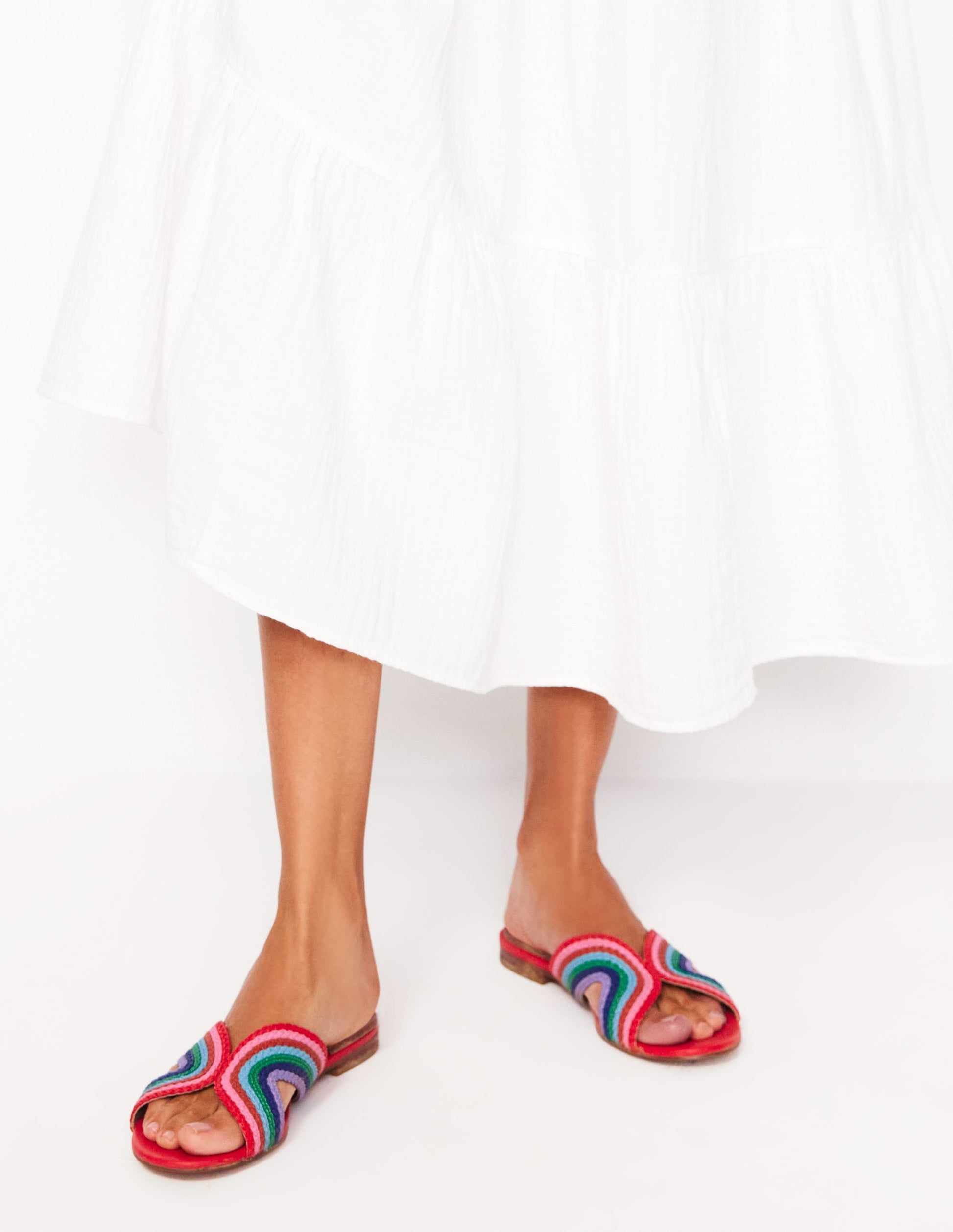 Striped Flat Sandals-Red, Multi-2