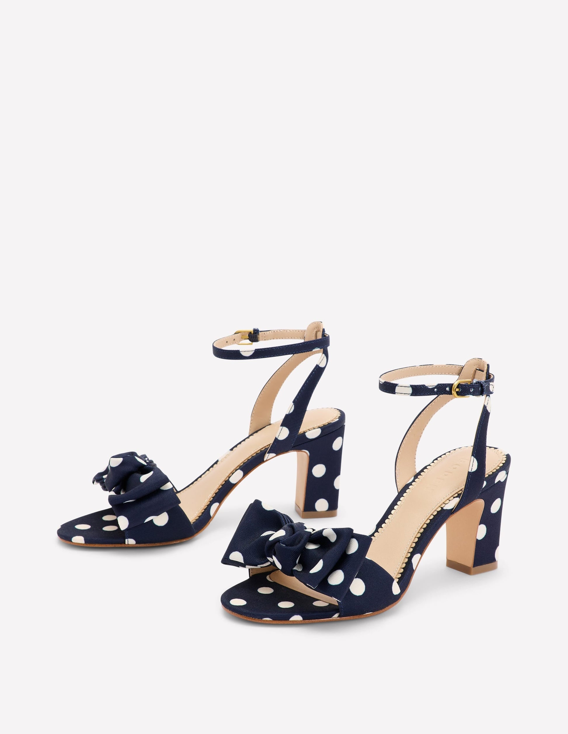 Bow Heeled Sandals-Navy and Ecru Spot-3