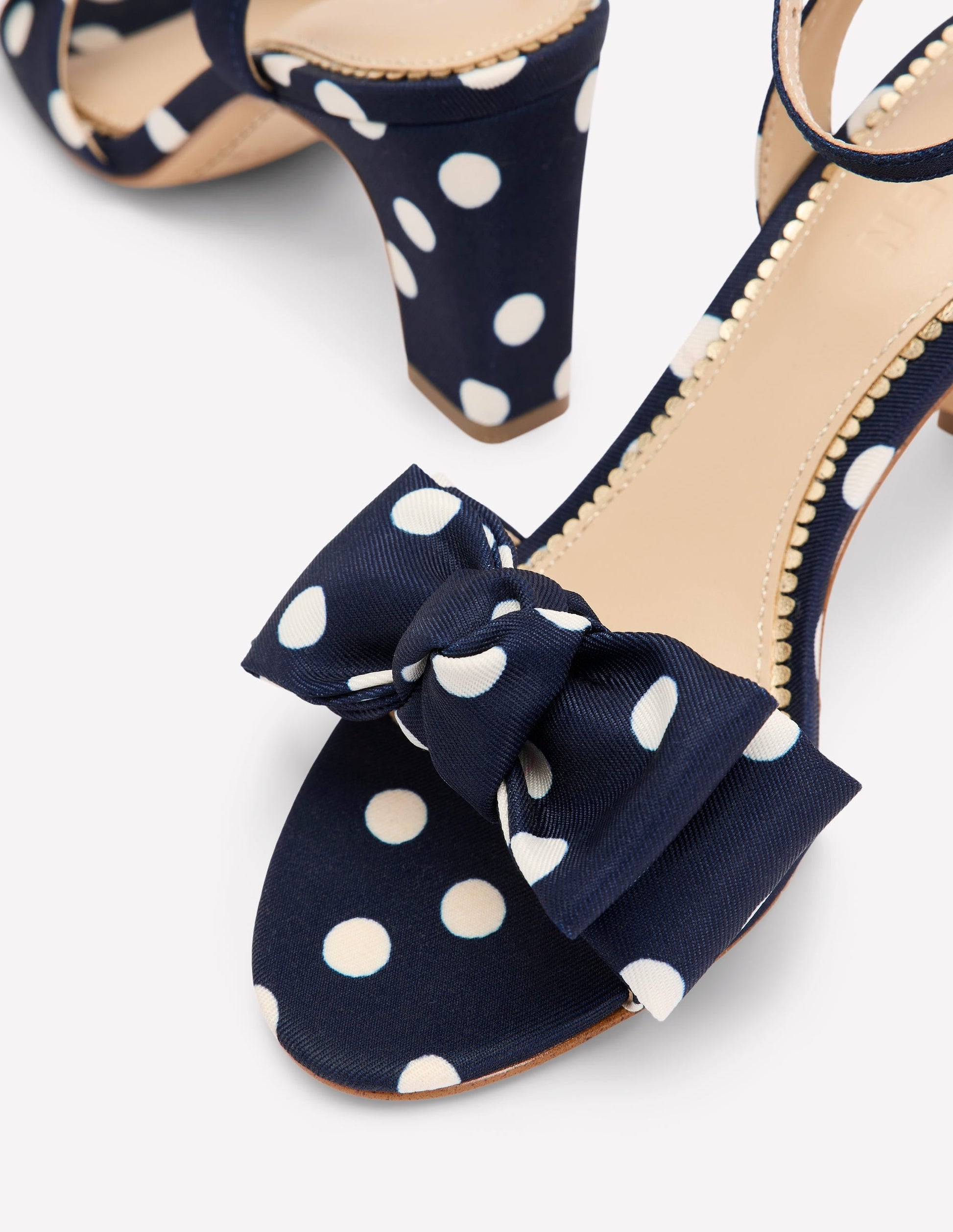 Bow Heeled Sandals-Navy and Ecru Spot-4