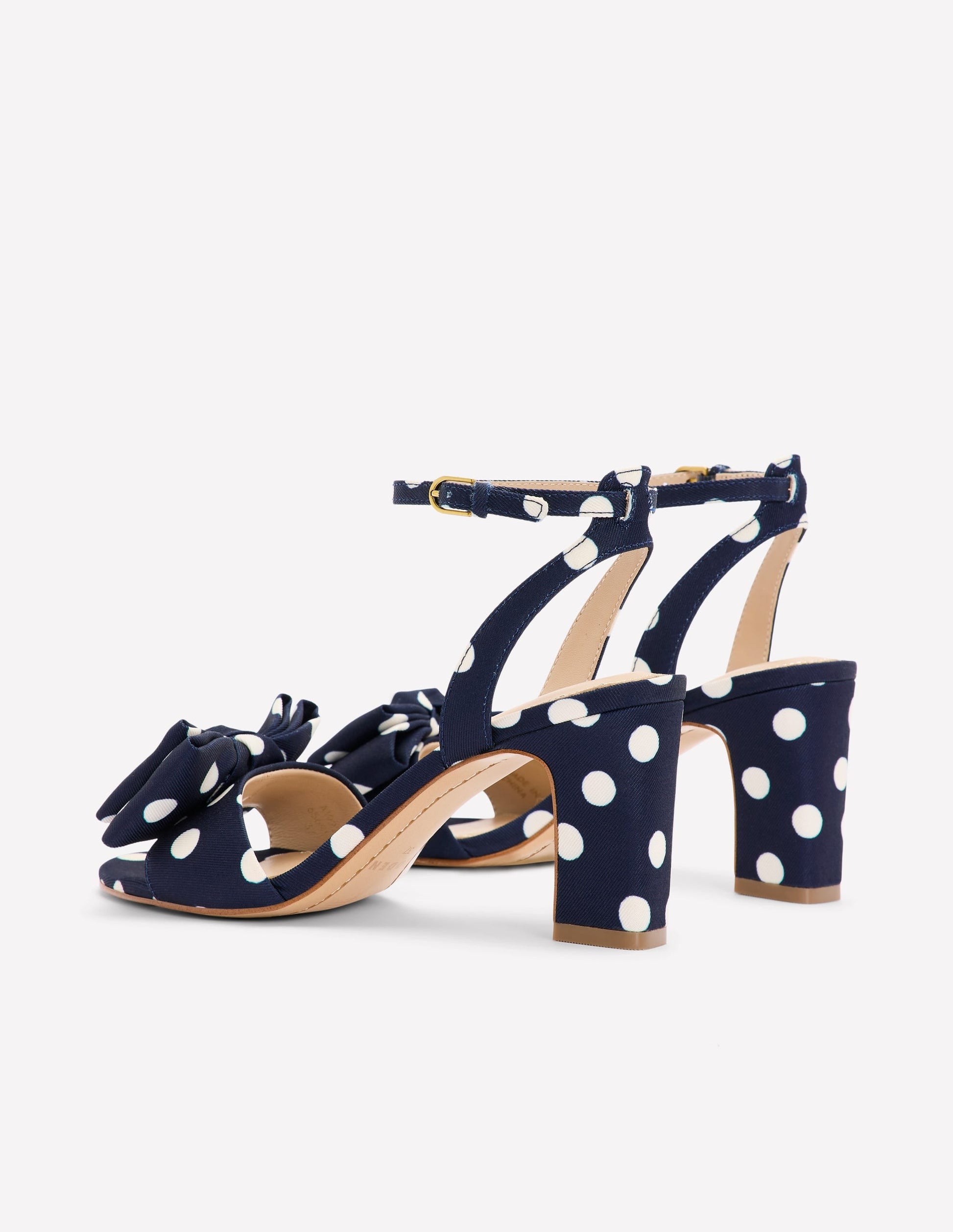 Bow Heeled Sandals-Navy and Ecru Spot-5