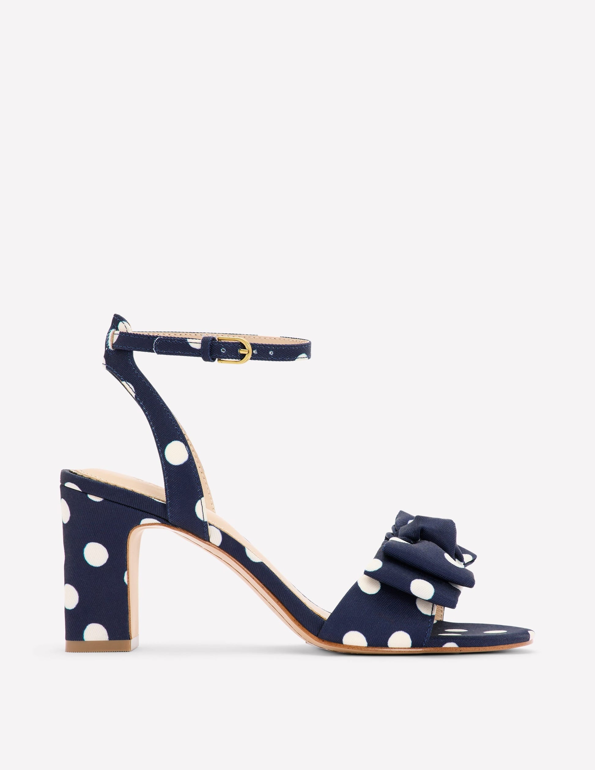 Bow Heeled Sandals-Navy and Ecru Spot-1