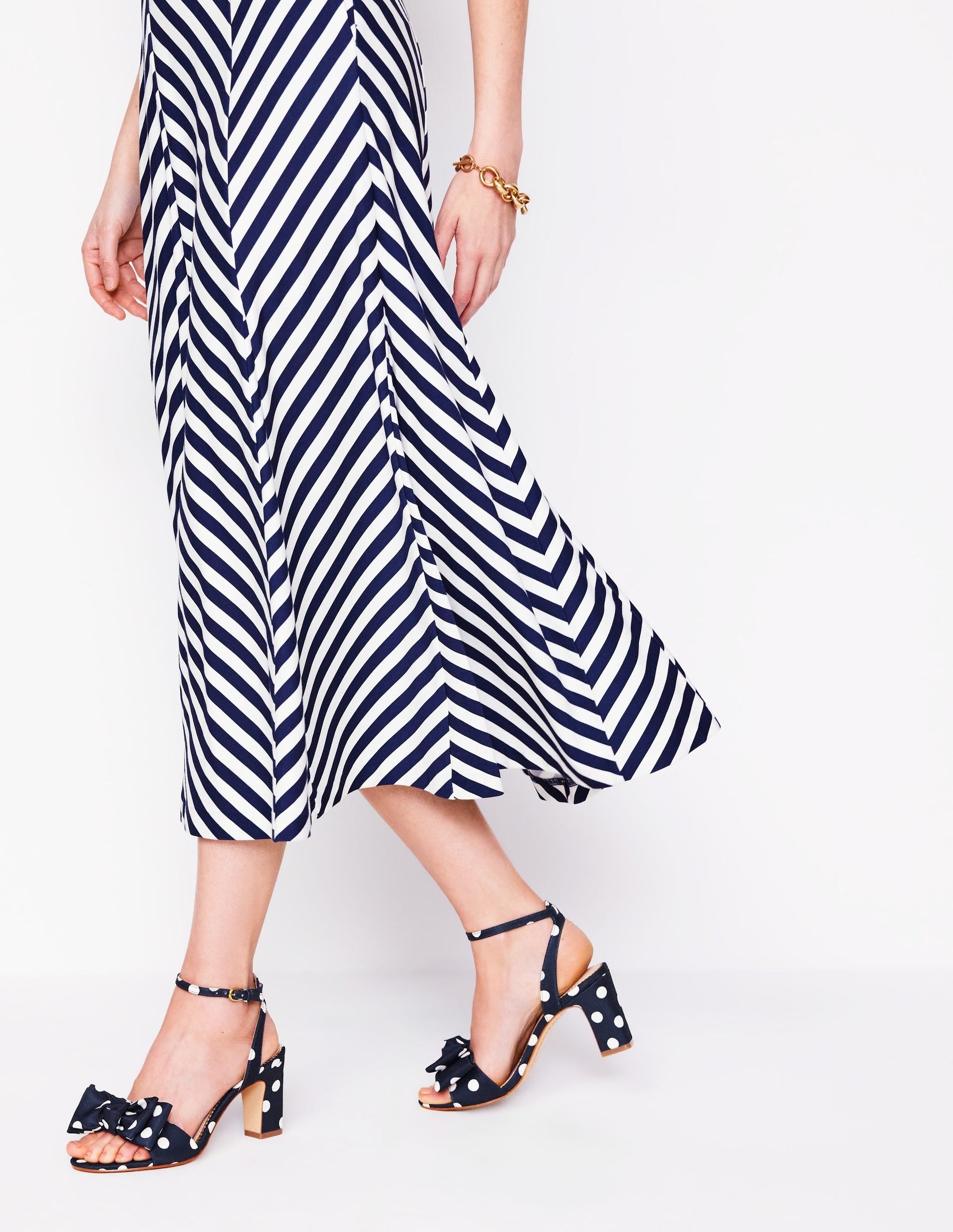 Bow Heeled Sandals-Navy and Ecru Spot-2