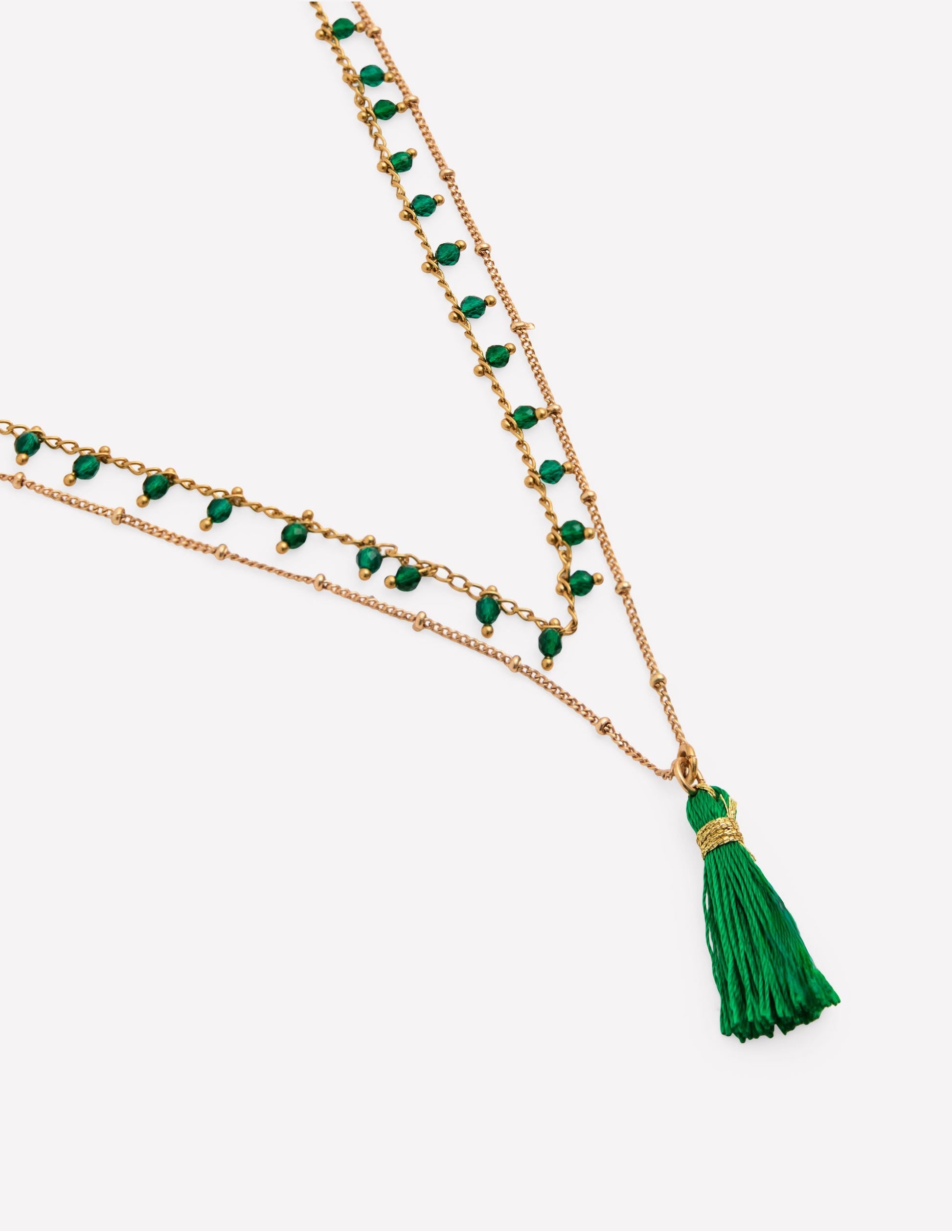 Long Line Layer Necklace-Green-2