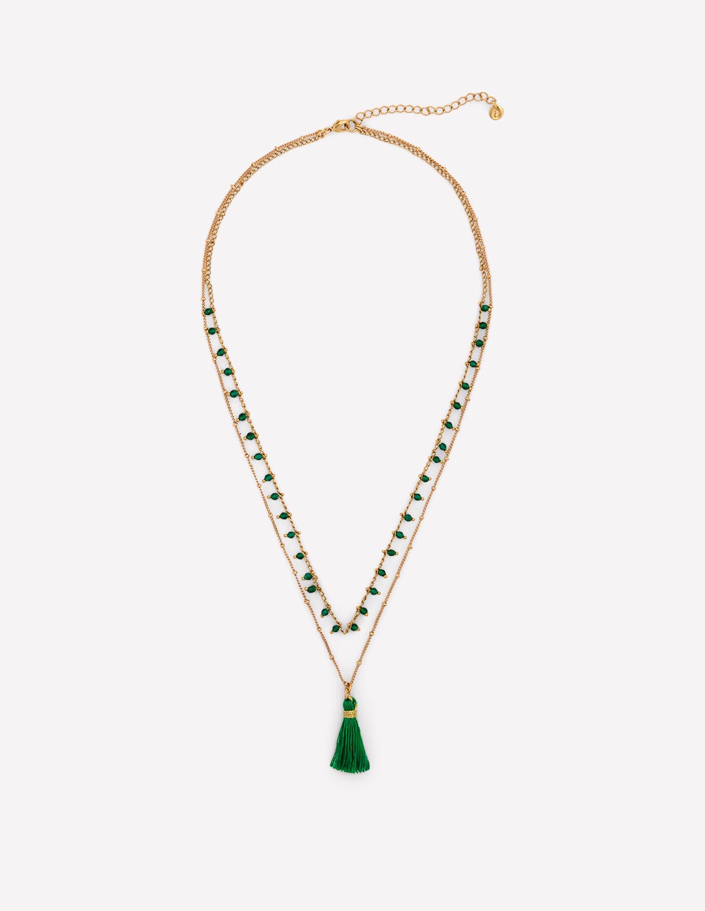 Long Line Layer Necklace-Green-1