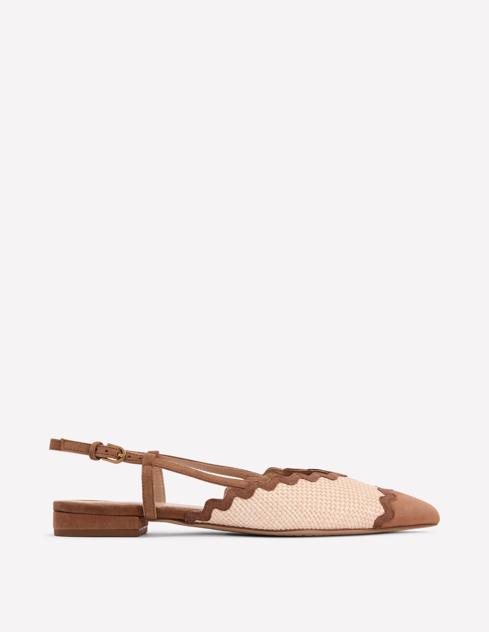 Ric Rac Detail Pointed Flats-Natural/ Tan - Image 2