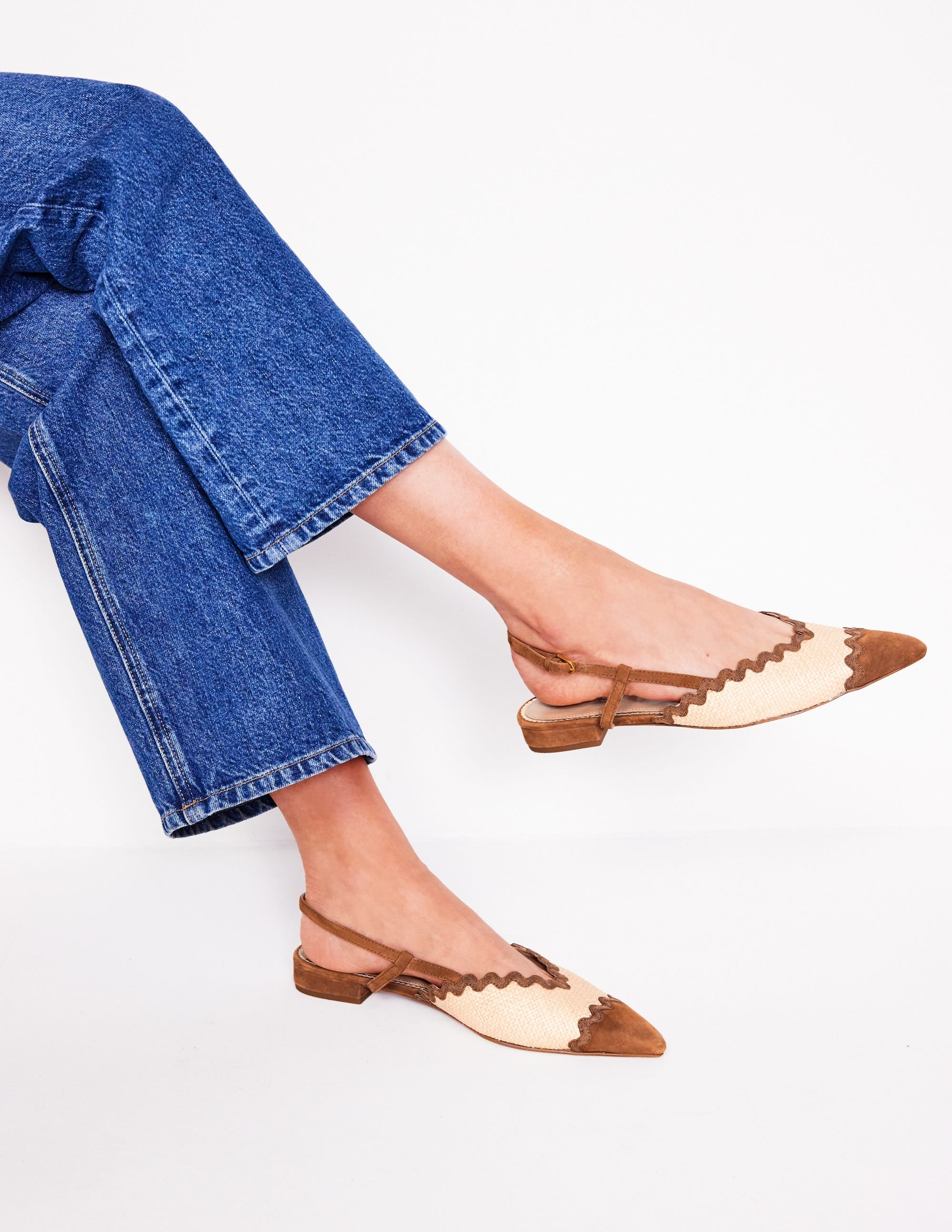 Ric Rac Detail Pointed Flats-Natural/ Tan - Image 1