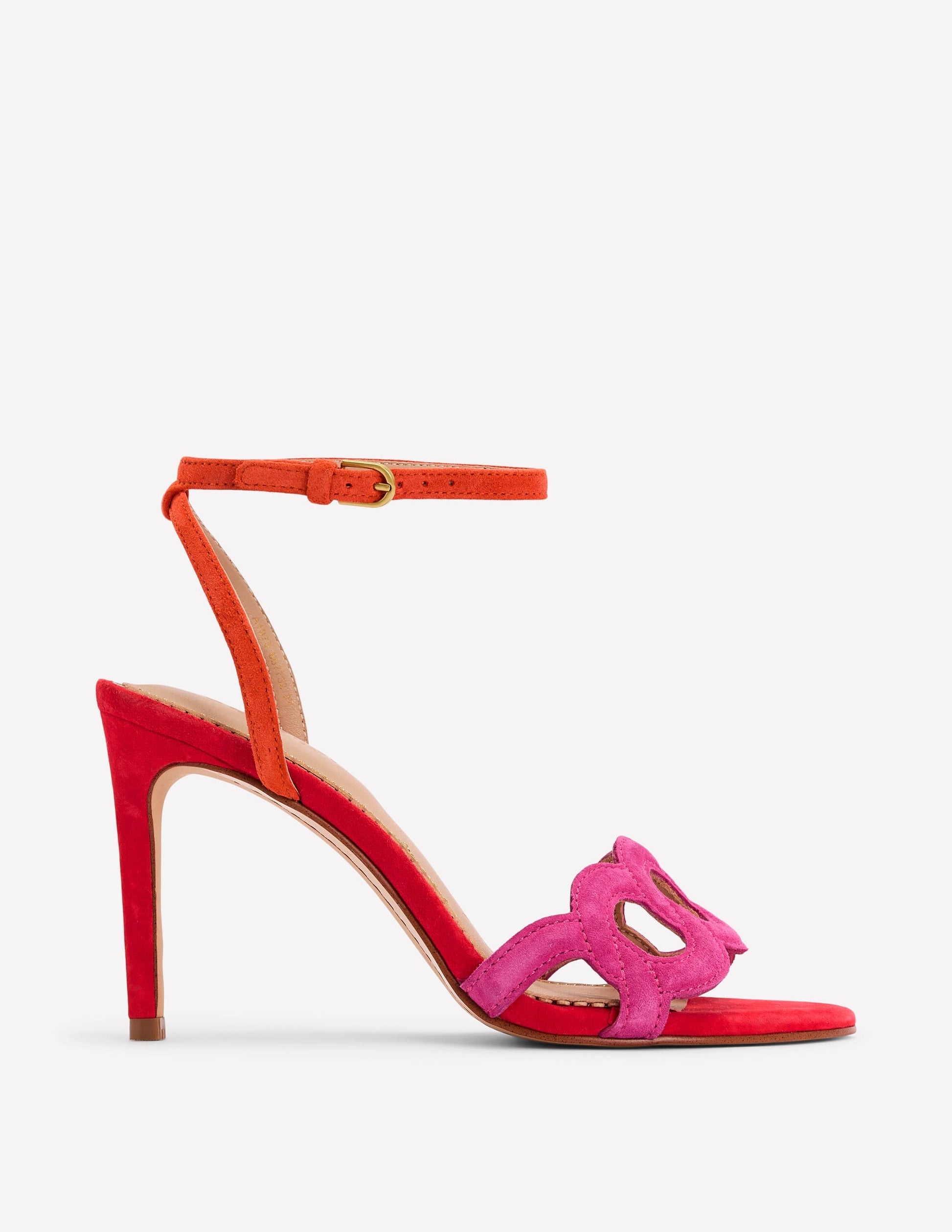 Circle Detail Heeled Sandal-Post Box Red/Sorbet Pink-3