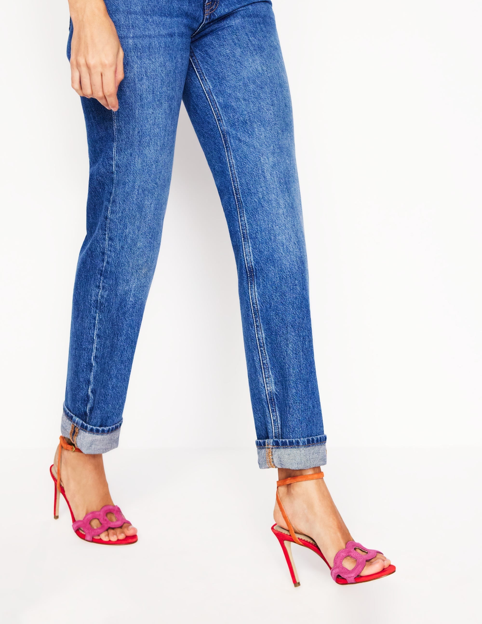 Circle Detail Heeled Sandal-Post Box Red/Sorbet Pink - Image 1