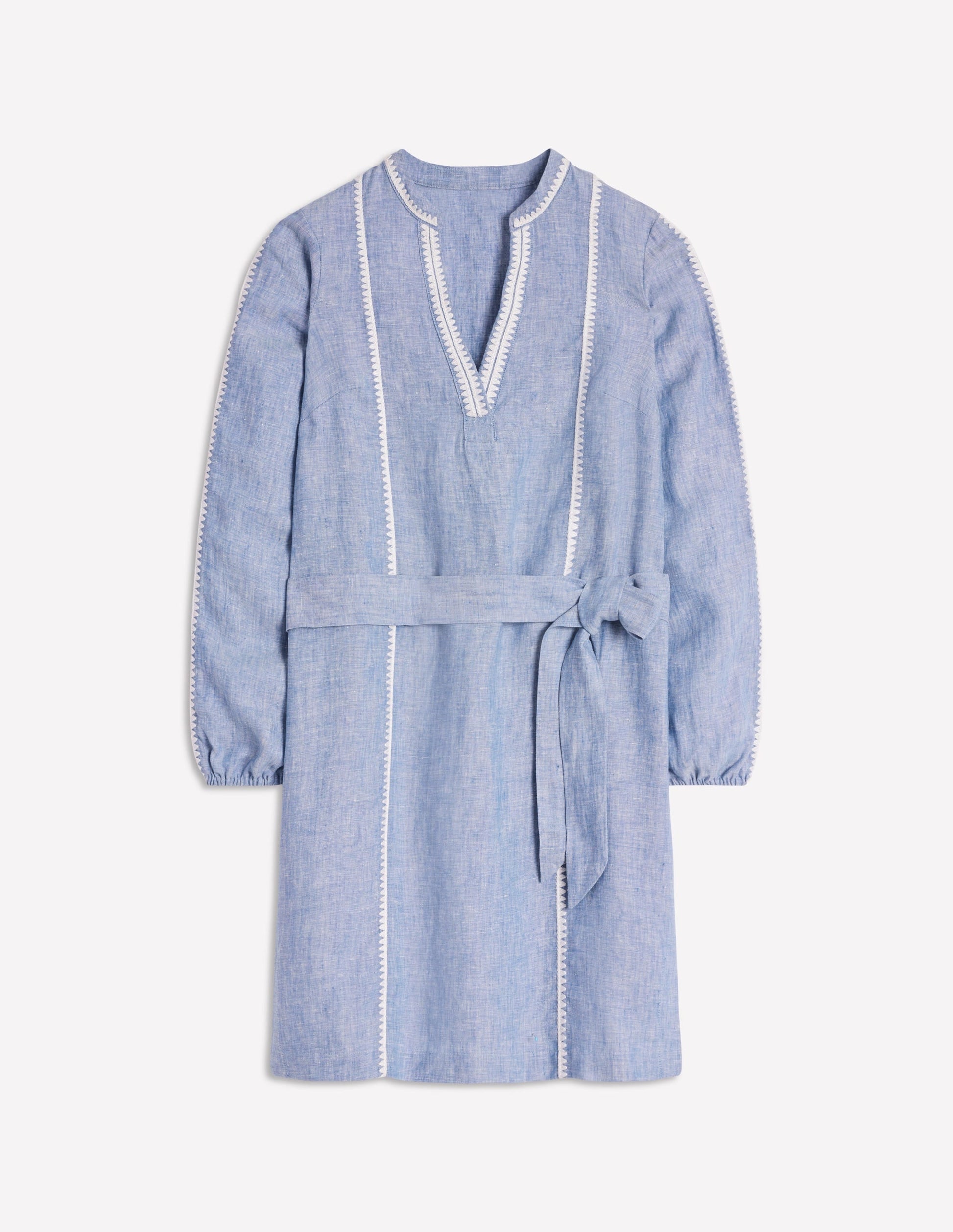 Cleo Linen Tie Waist Dress-Chambray Embroidery-6