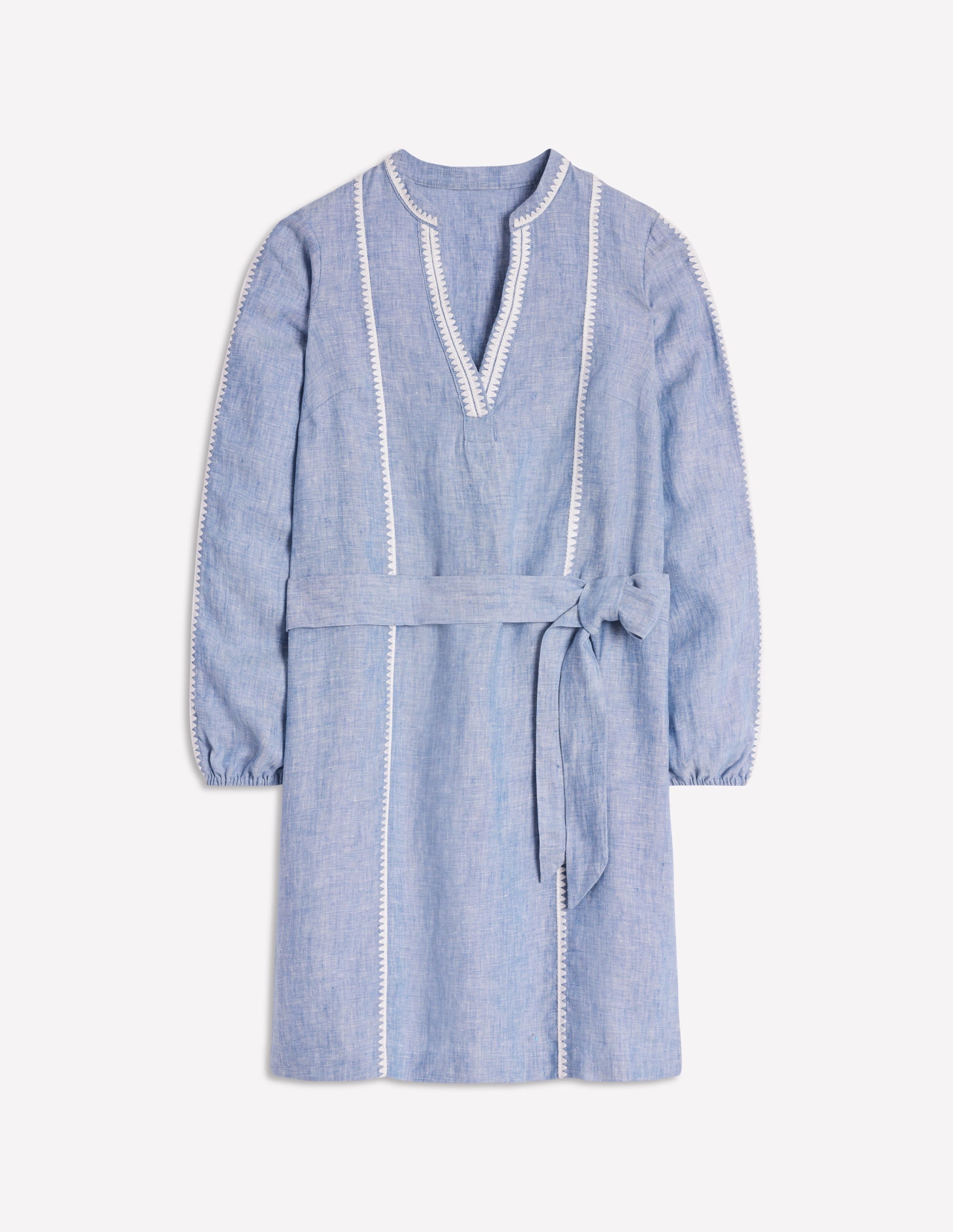 Cleo Linen Tie Waist Dress-Chambray Embroidery - Image 6