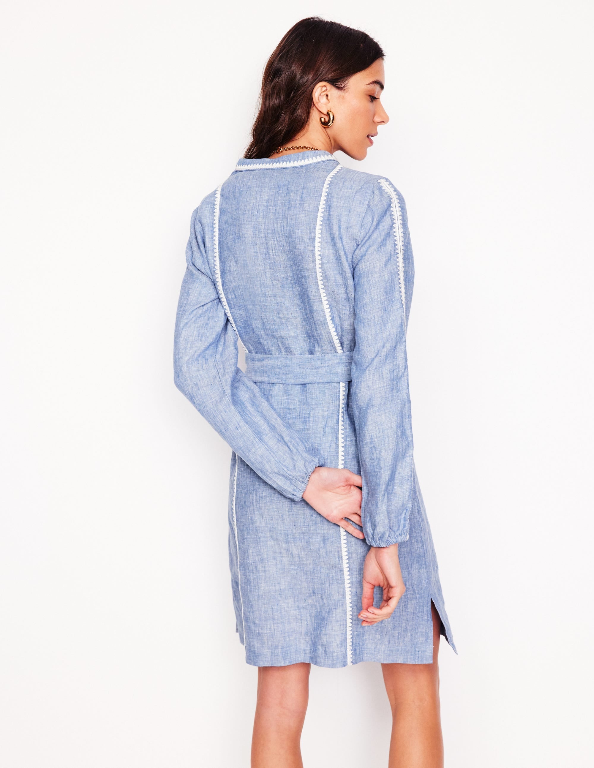 Cleo Linen Tie Waist Dress-Chambray Embroidery - Image 3