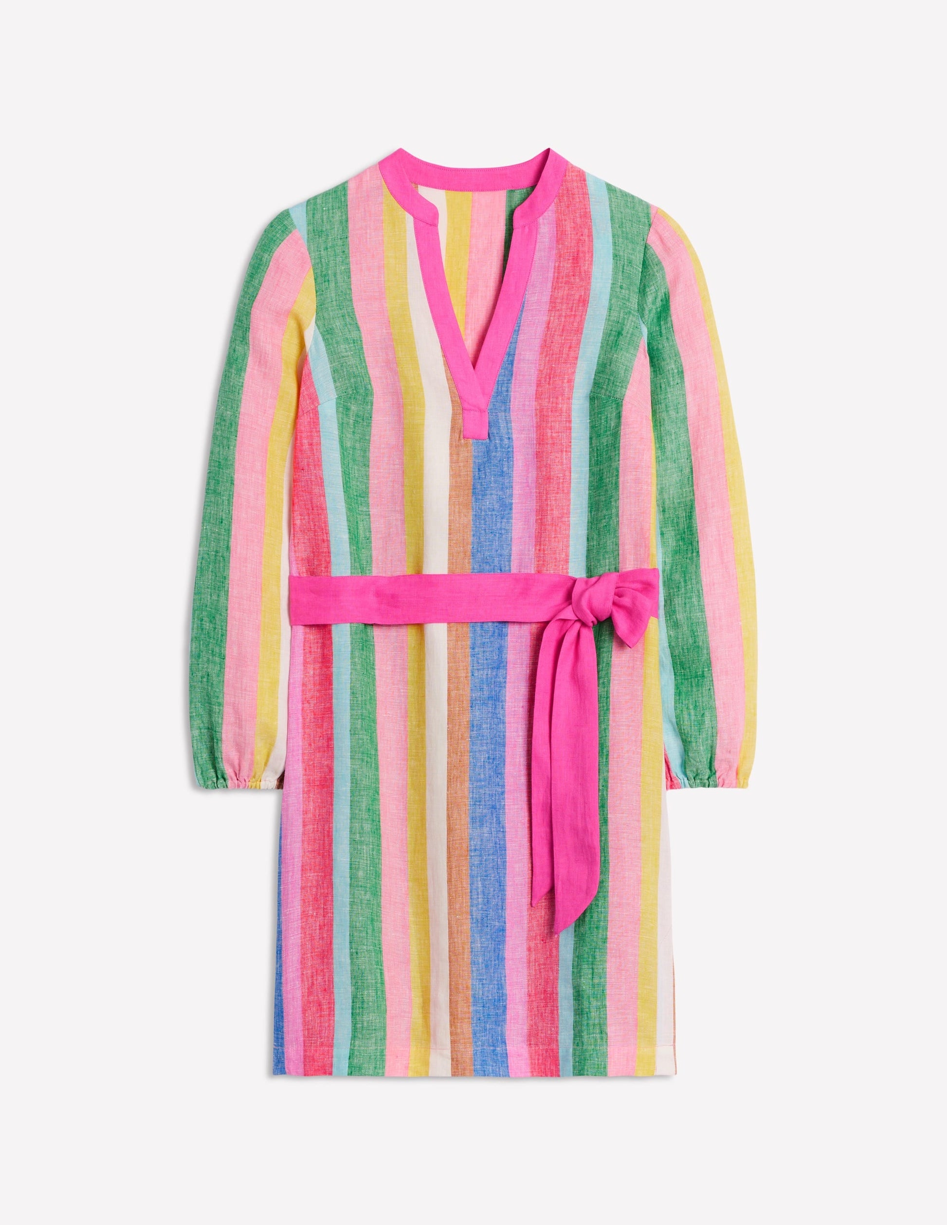 Cleo Linen Tie Waist Dress-Bright Rainbow Stripe-5