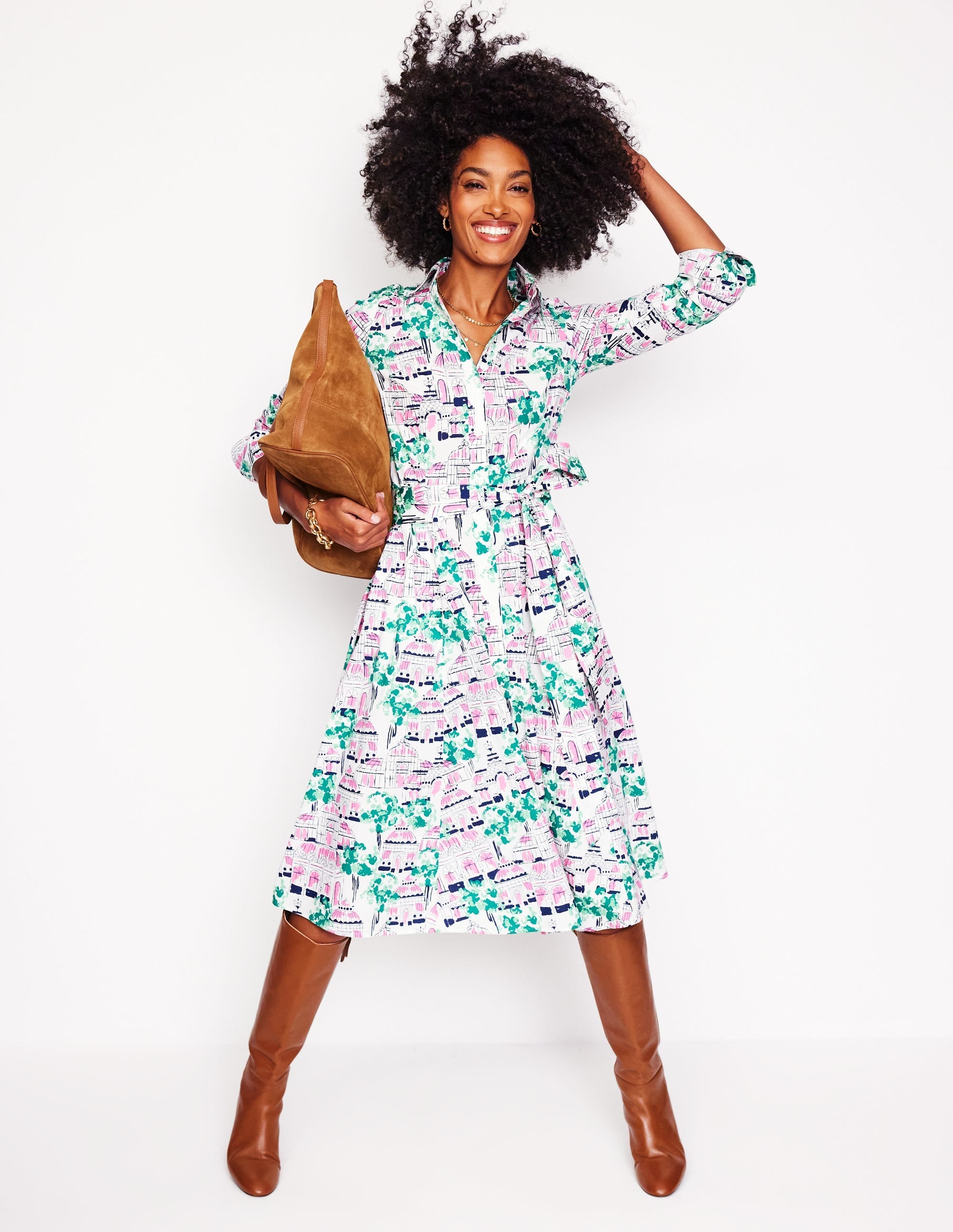 Amy Cotton Midi Shirt Dress-Ivory, Botanical Greenhouse - Image 1