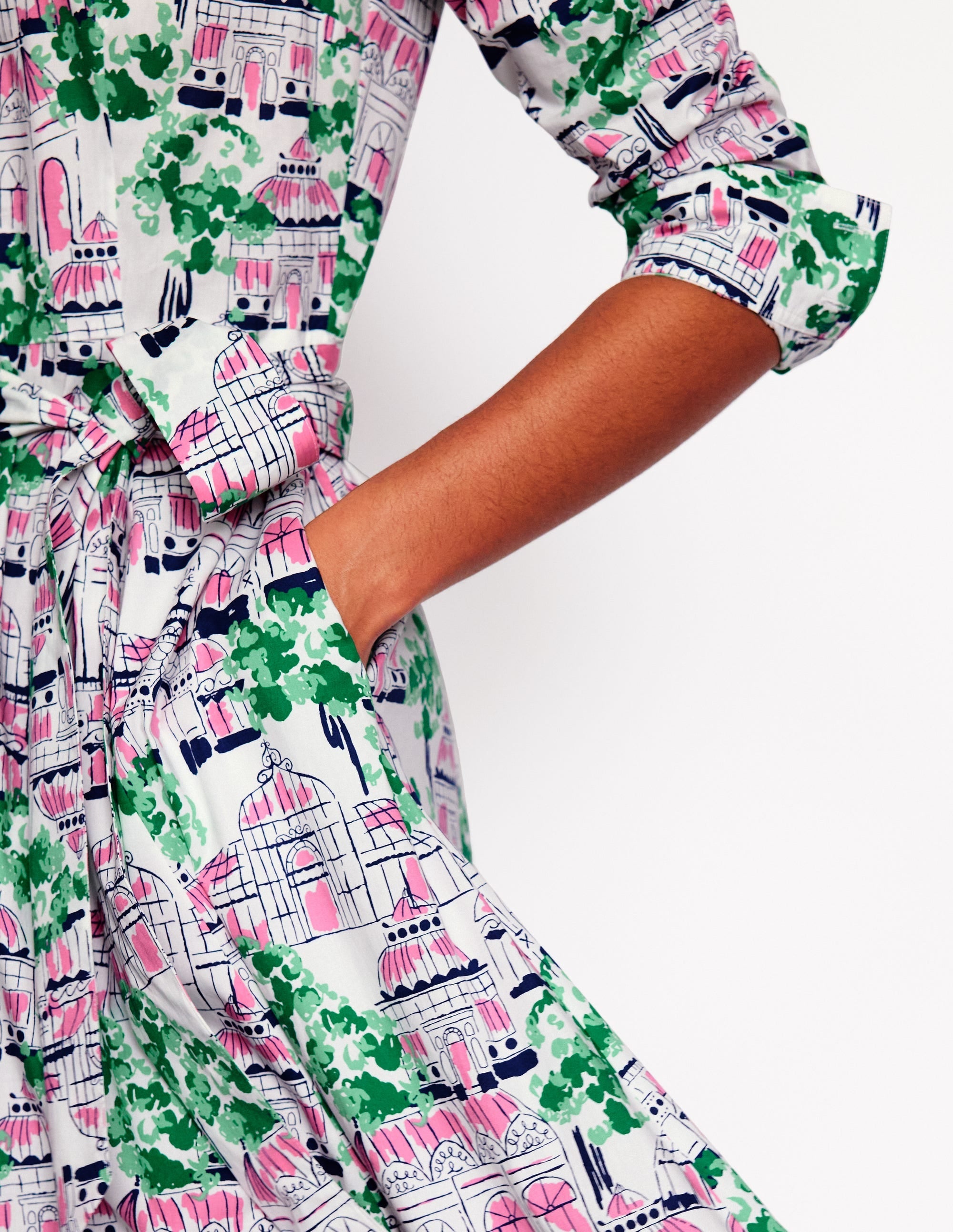 Amy Cotton Midi Shirt Dress-Ivory, Botanical Greenhouse - Image 2
