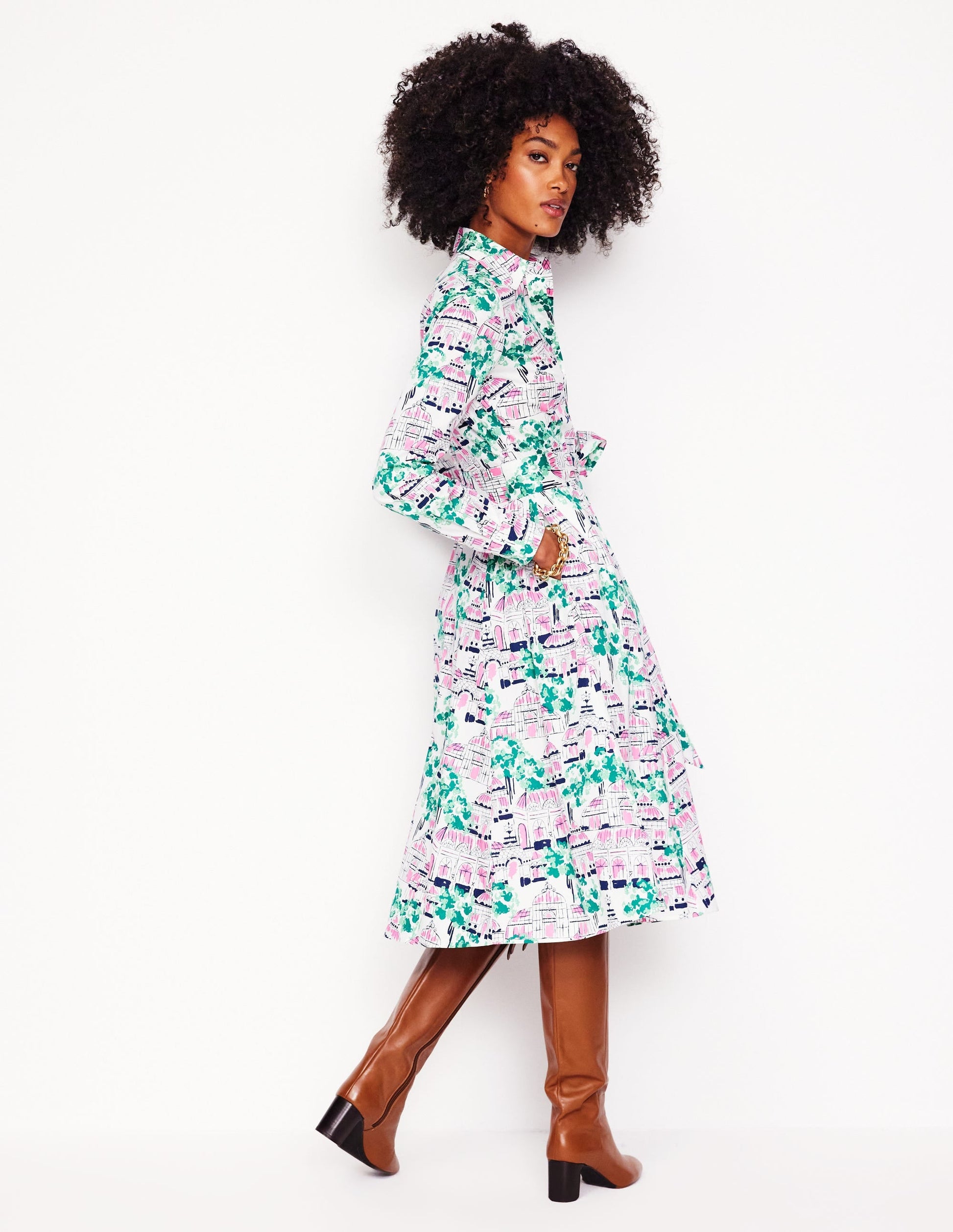 Amy Cotton Midi Shirt Dress-Ivory, Botanical Greenhouse-3