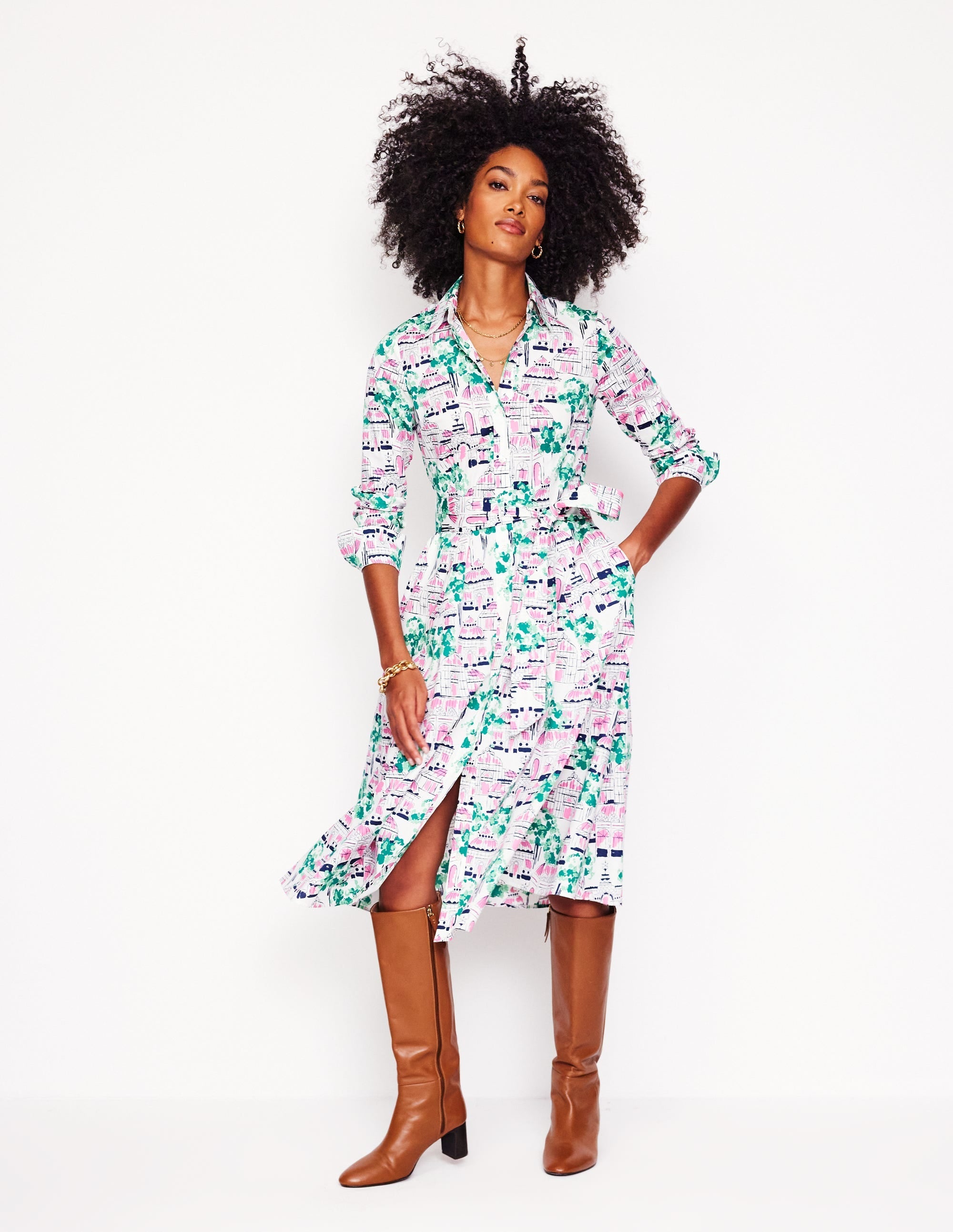 Amy Cotton Midi Shirt Dress-Ivory, Botanical Greenhouse - Image 5