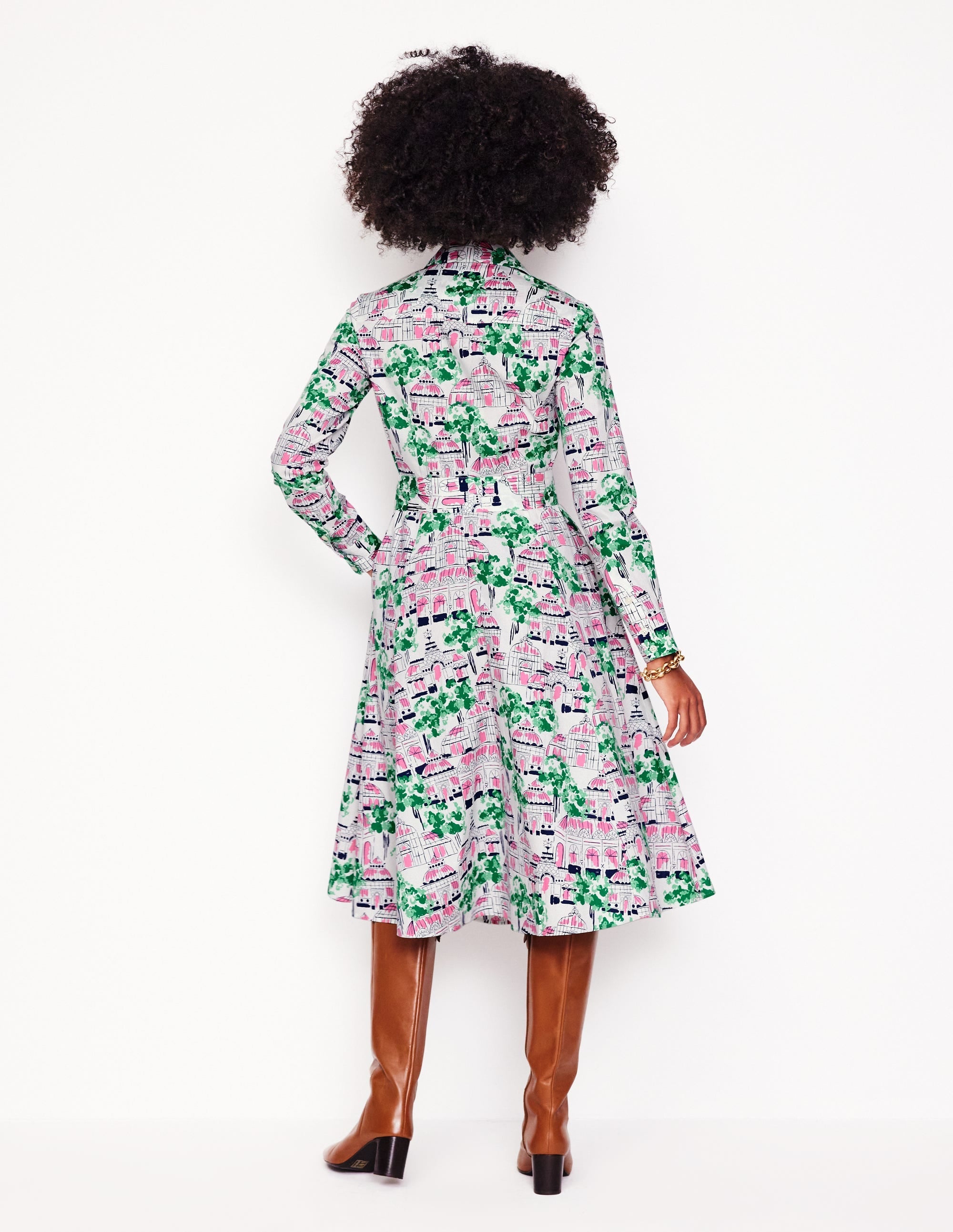 Amy Cotton Midi Shirt Dress-Ivory, Botanical Greenhouse - Image 6