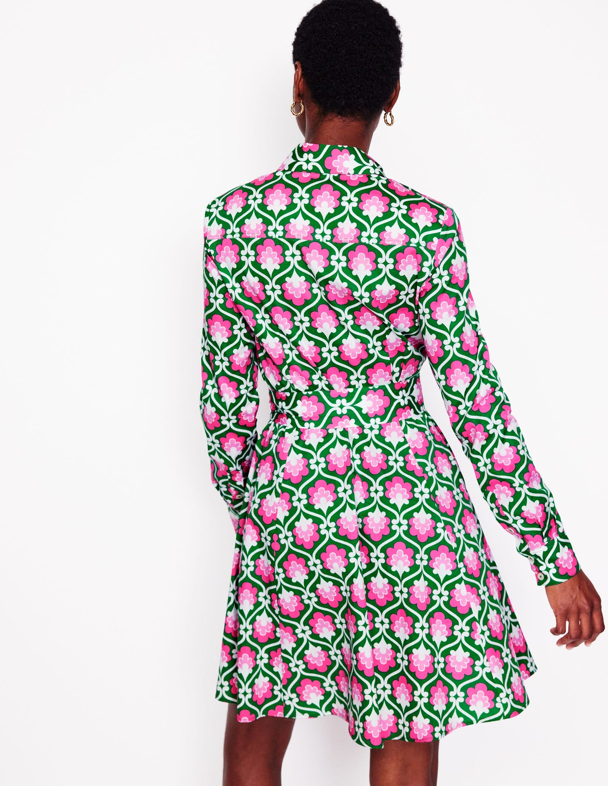 Amy Cotton Short Shirt Dress-Rich Emerald, Ivy Trellis-3