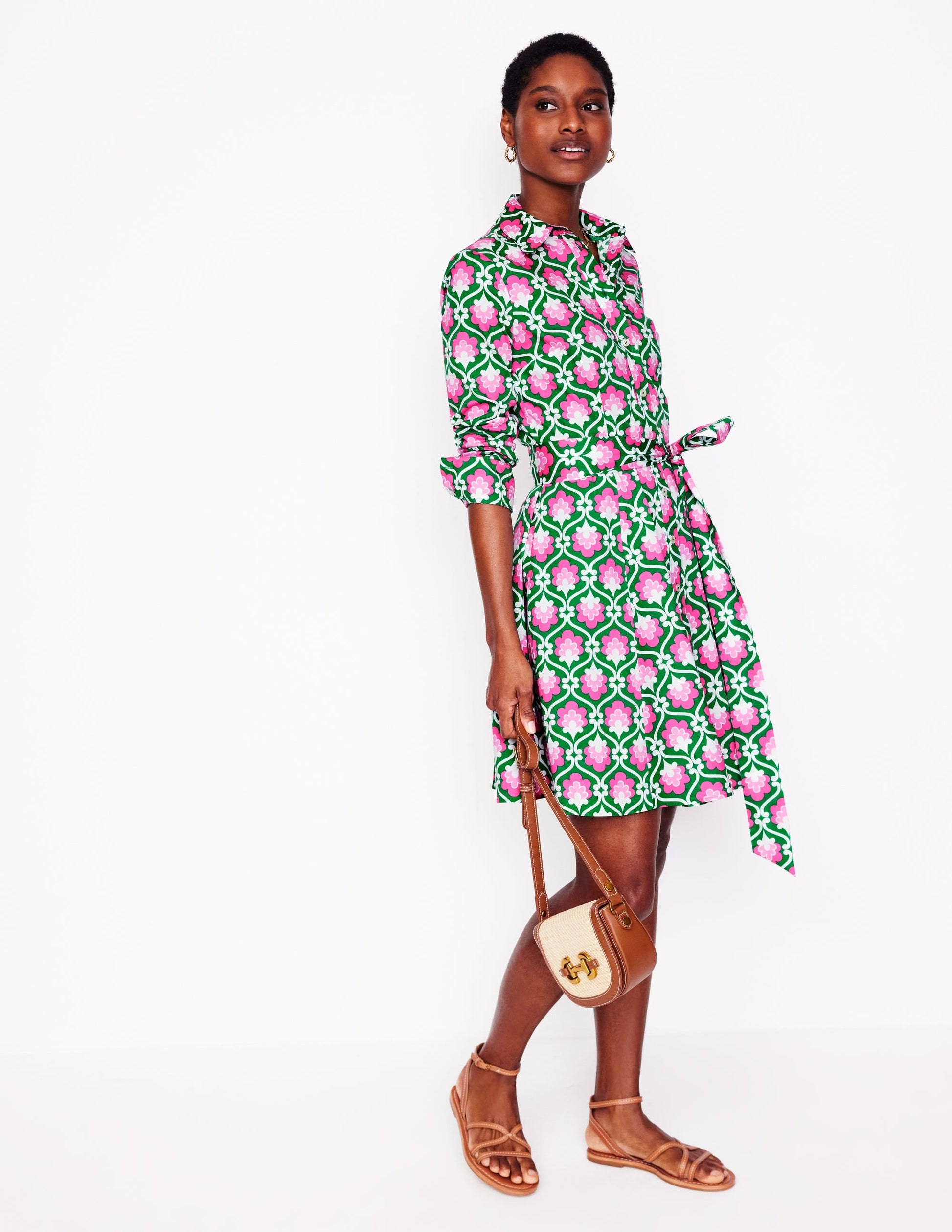 Amy Cotton Short Shirt Dress-Rich Emerald, Ivy Trellis-4