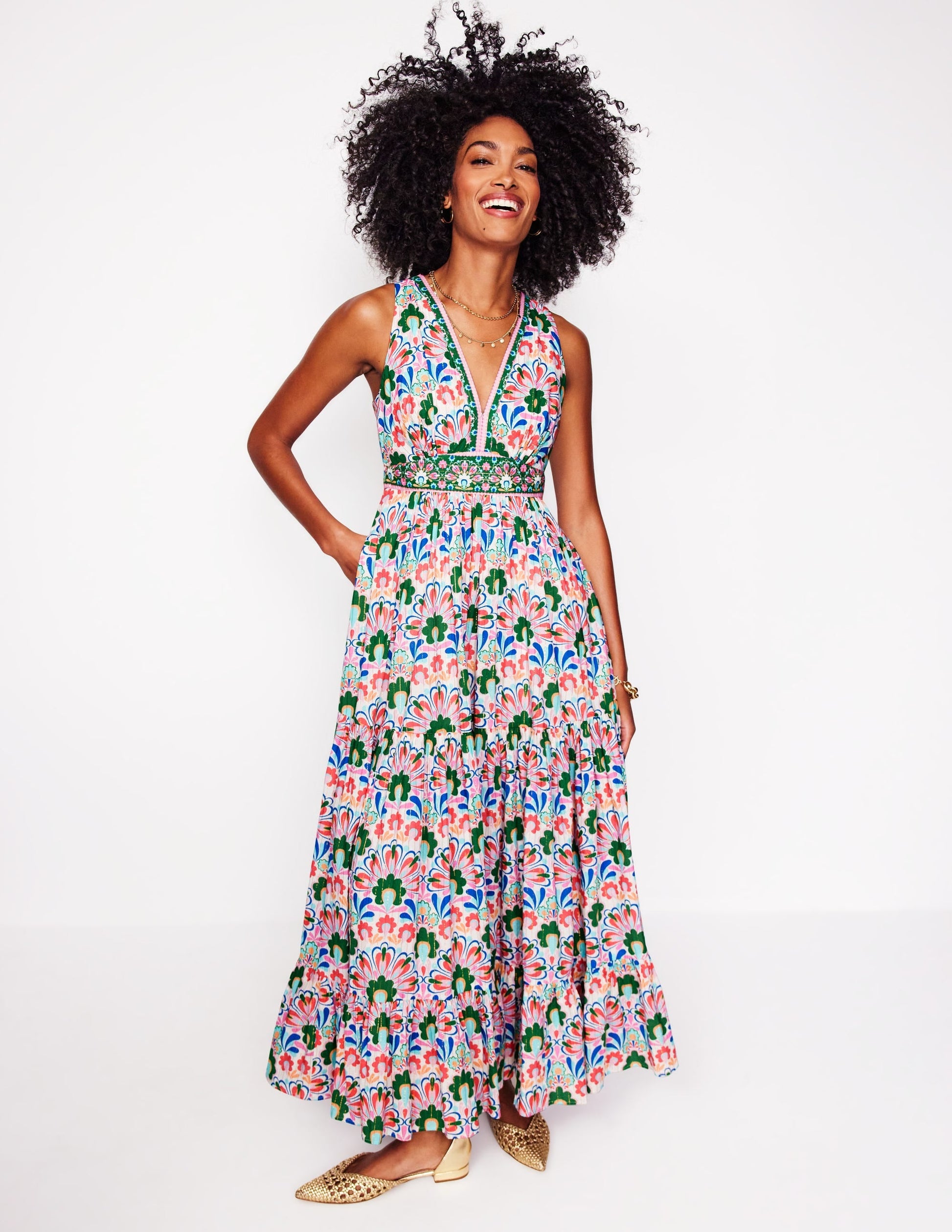 Serena Cotton Tie Maxi Dress-Multi, Decorative Dandelion-1